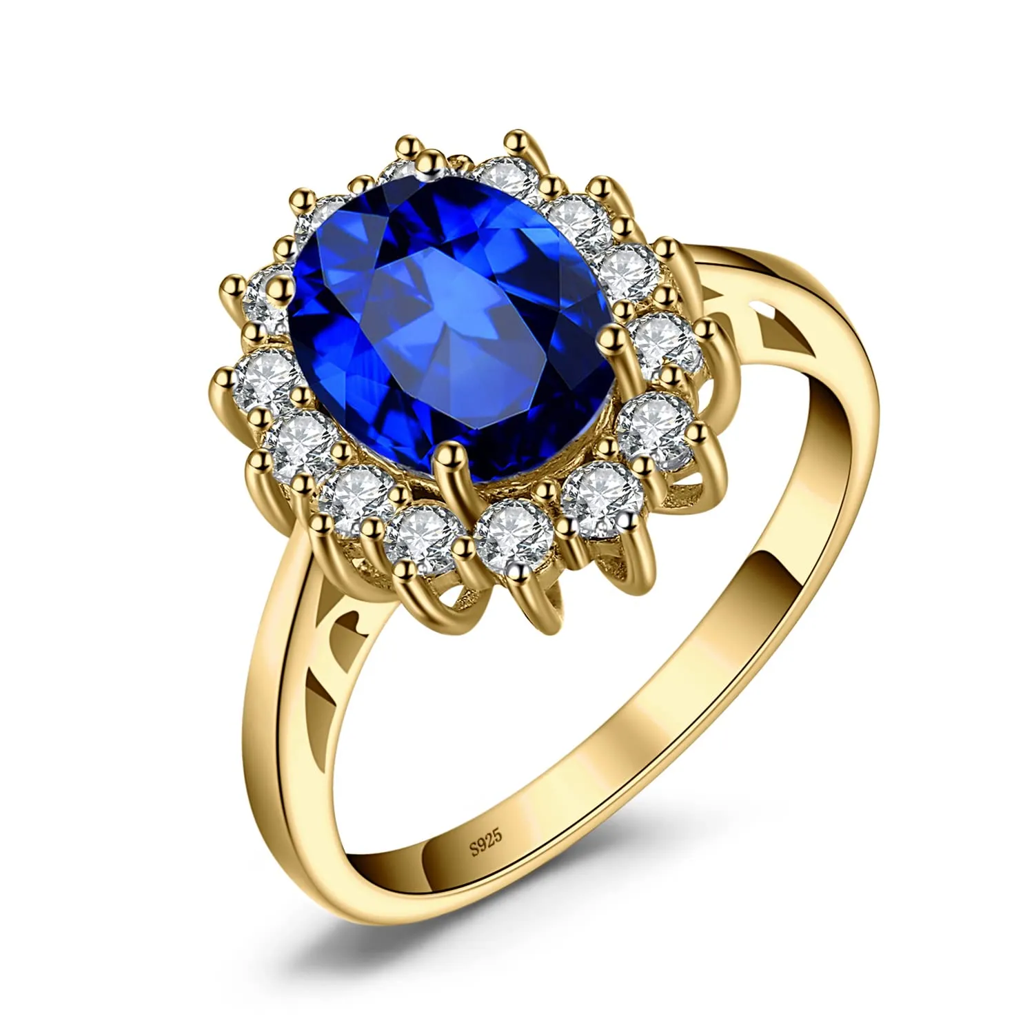 JewelryPalace Anello Halo in Argento 925 con Zaffiro Blu Creato e Zirconi, Taglia 11.5 - immagine 1
