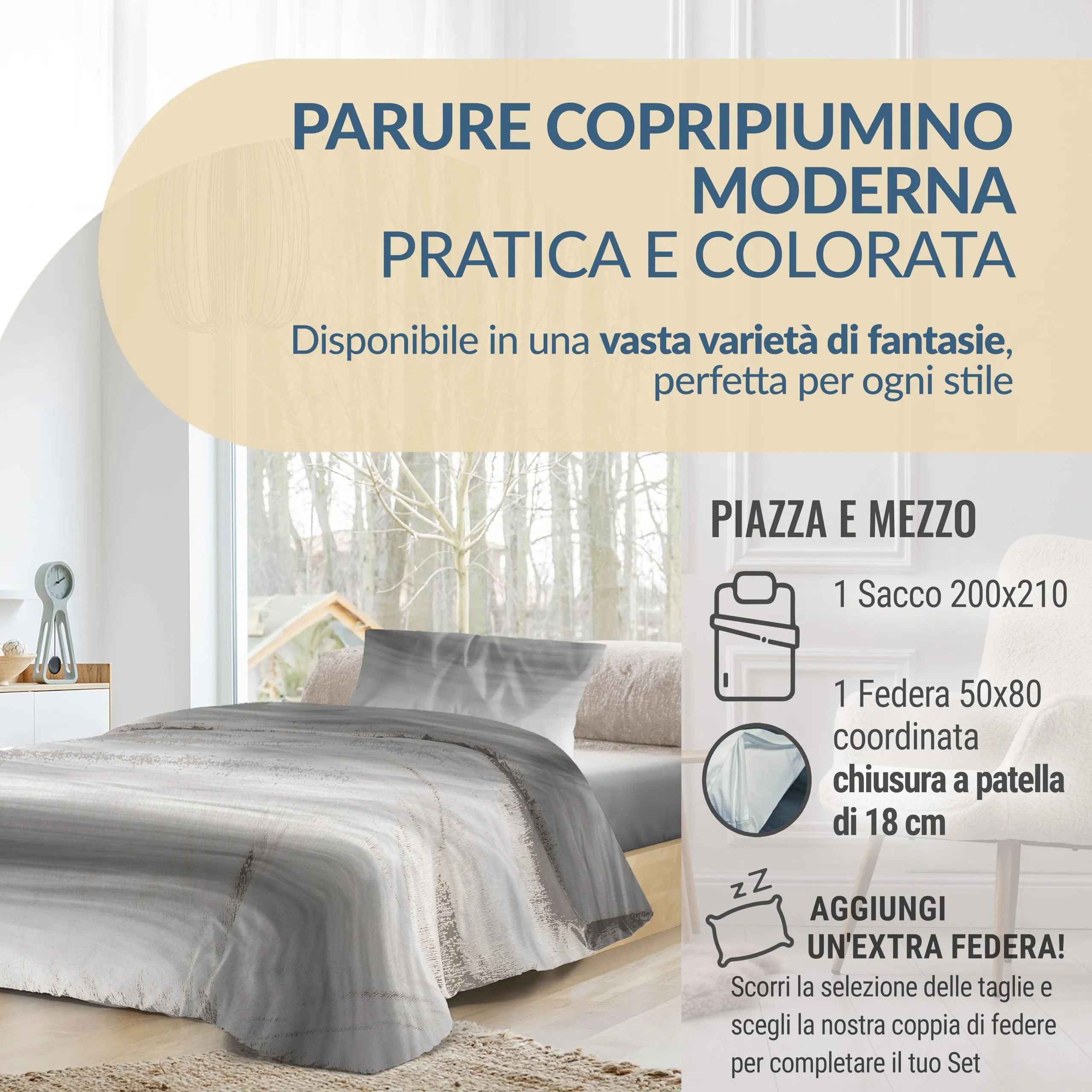 Dorian Home Set Copripiumino Una Piazza e Mezza in Cotone 200x210 cm con Federa - immagine 2