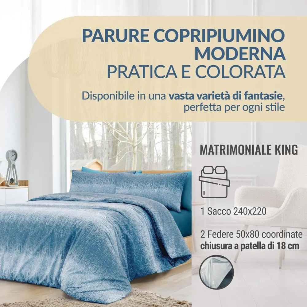 Dorian Home Copripiumino Matrimoniale in Cotone 250x210 cm con 2 Federe, Drops Ottanio - immagine 2