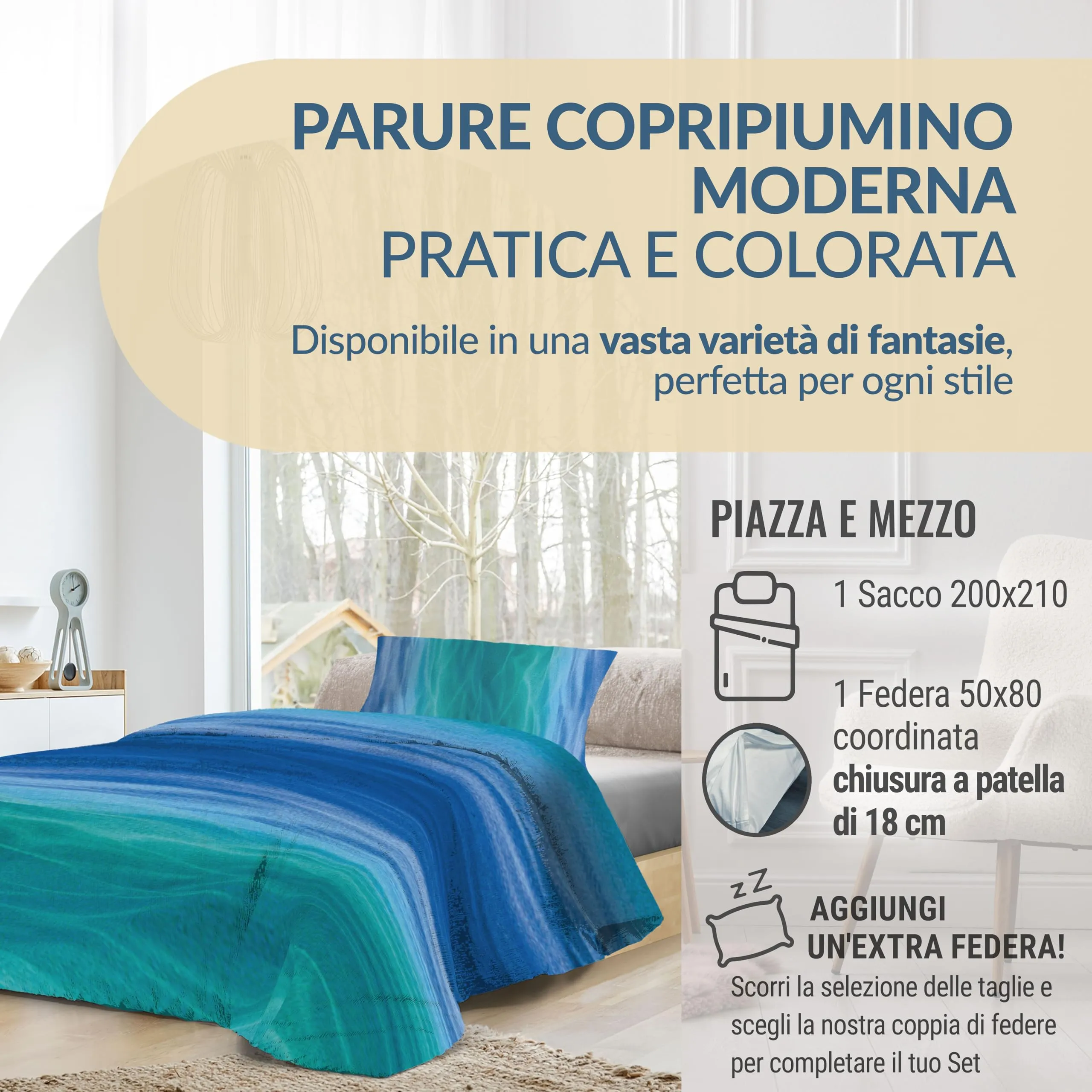 Dorian Home Copripiumino Una Piazza e Mezza in Cotone 200x210 con Federa - immagine 2