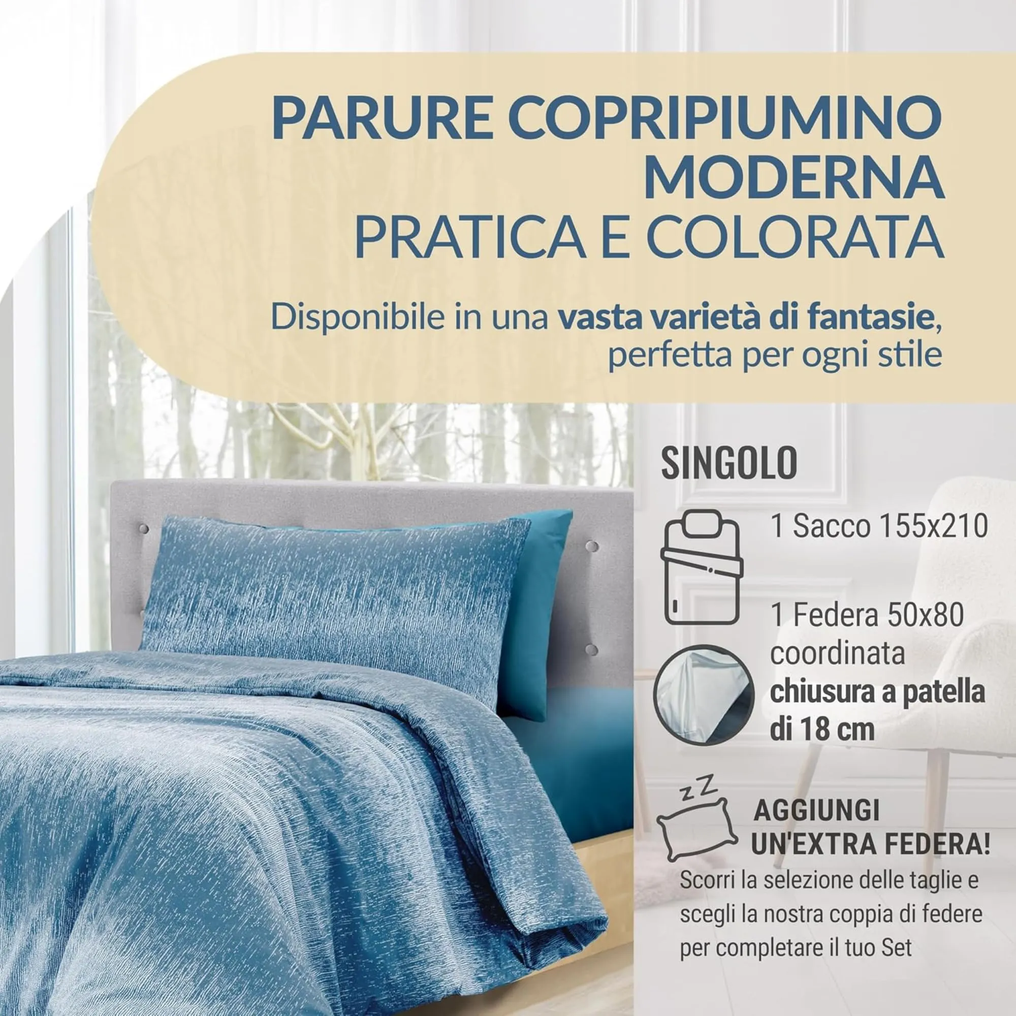 Dorian Home Copripiumino Singolo in Cotone 155x210 cm con Federa, Drops Ottanio - immagine 2