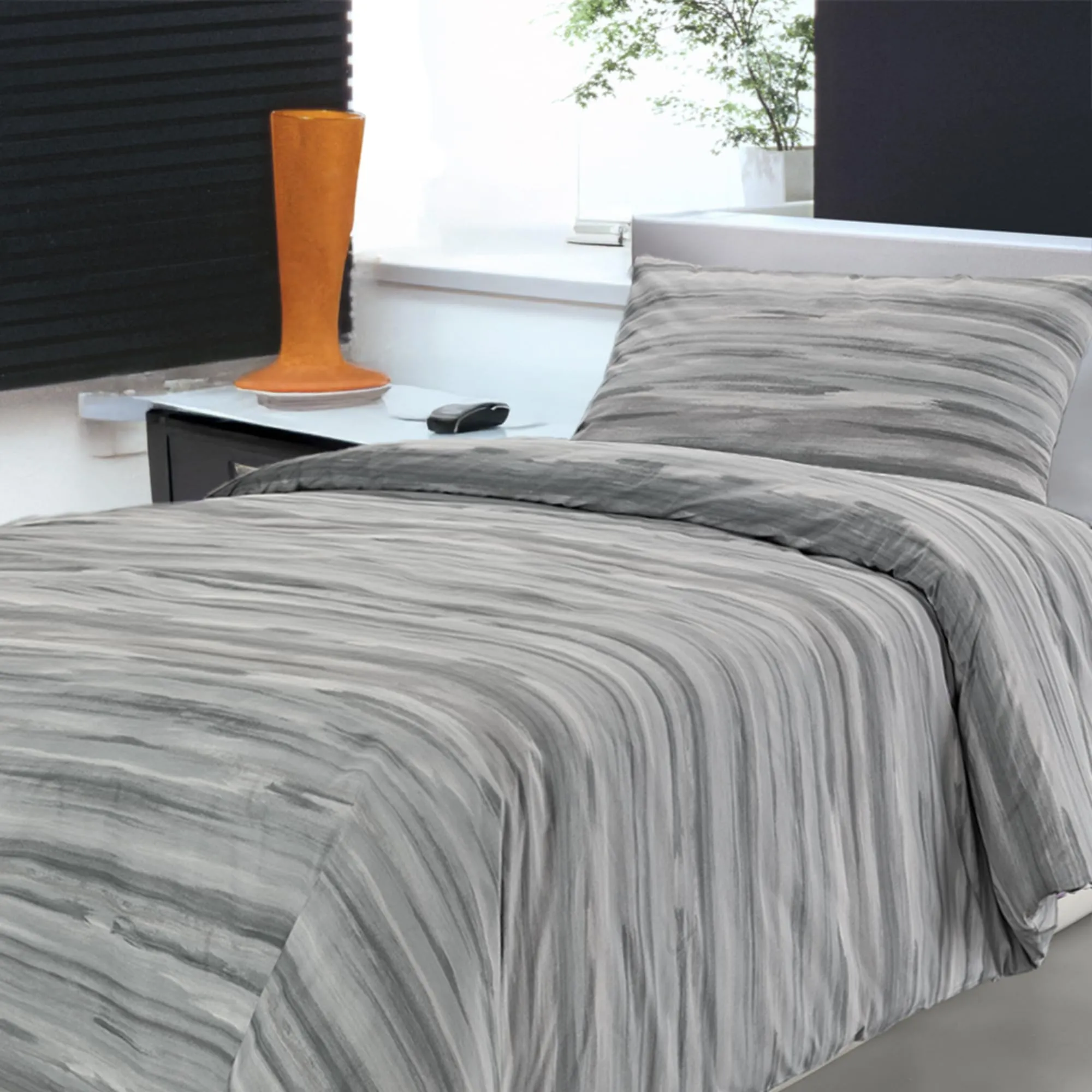 Dorian Home Copripiumino Singolo in Cotone 155x210 cm con Federa, Laveno Grigio - immagine 1