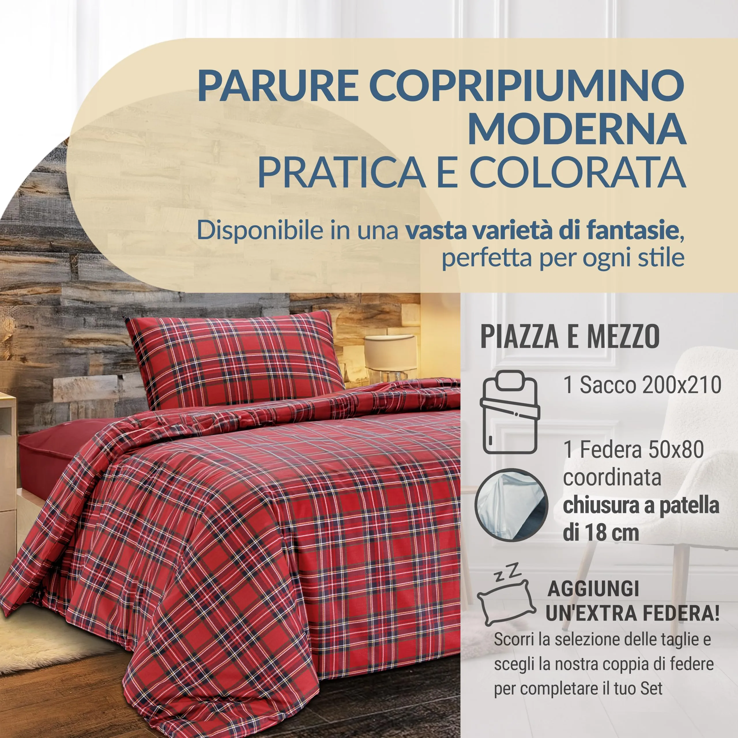 Dorian Home Copripiumino Una Piazza e Mezza in Cotone 200x210 con Federa - immagine 2