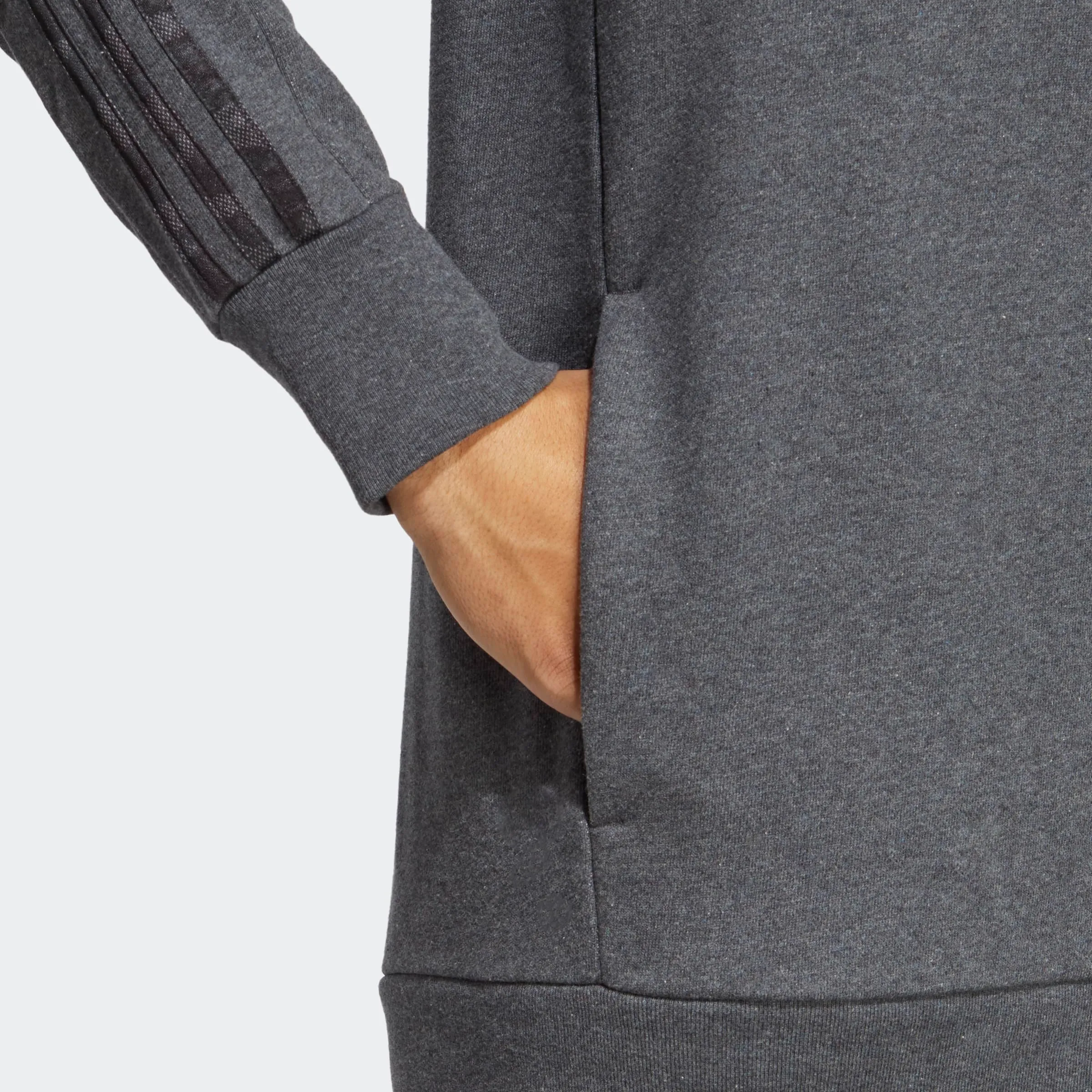 adidas Essentials French Terry 3-Stripes Full-Zip Hoodie - Dark Grey Heather / Black, S - immagine 5