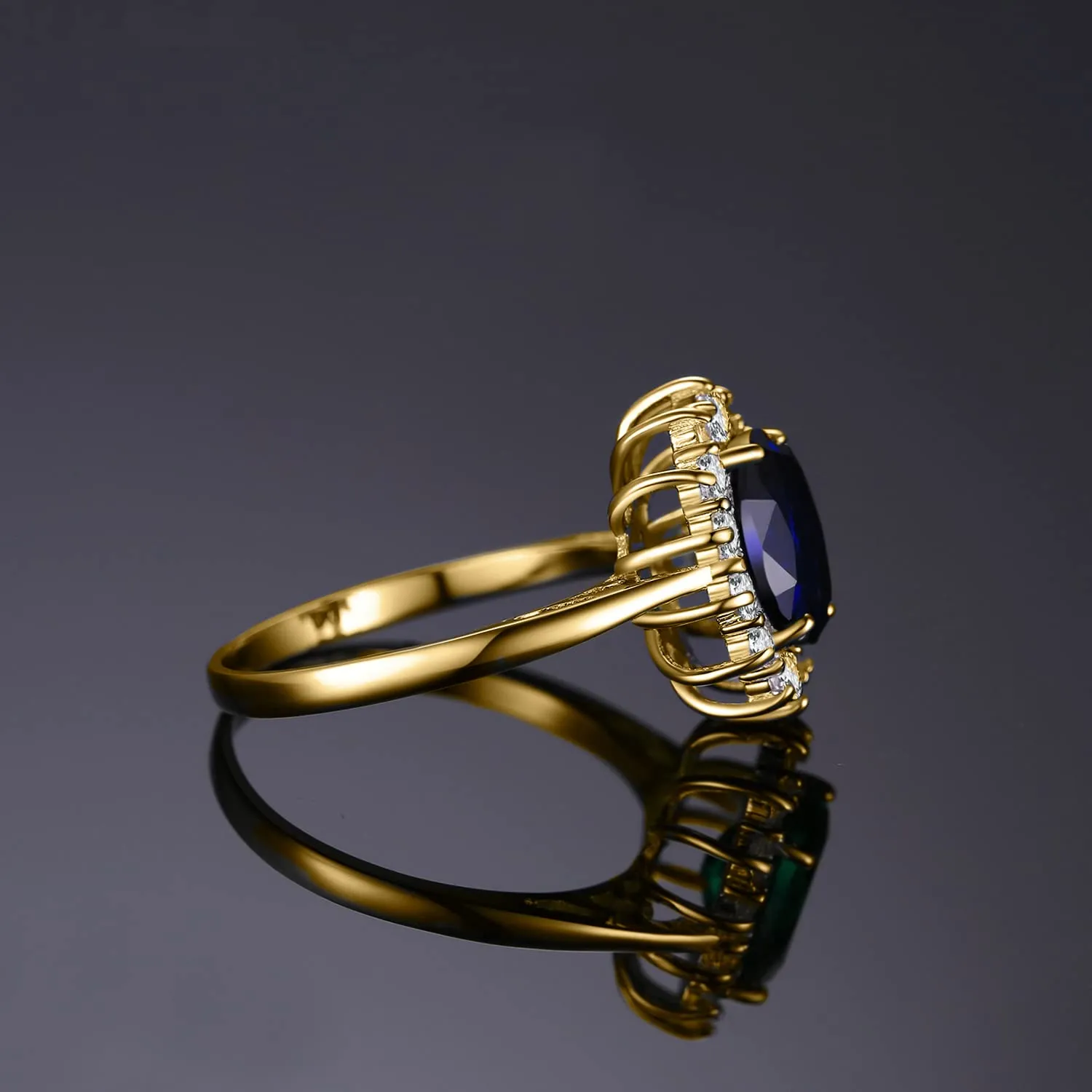 JewelryPalace Anello Halo Argento 925 con Zaffiro Blu Creato e Fedina Zirconi in Oro, Misura 18.5 - immagine 3