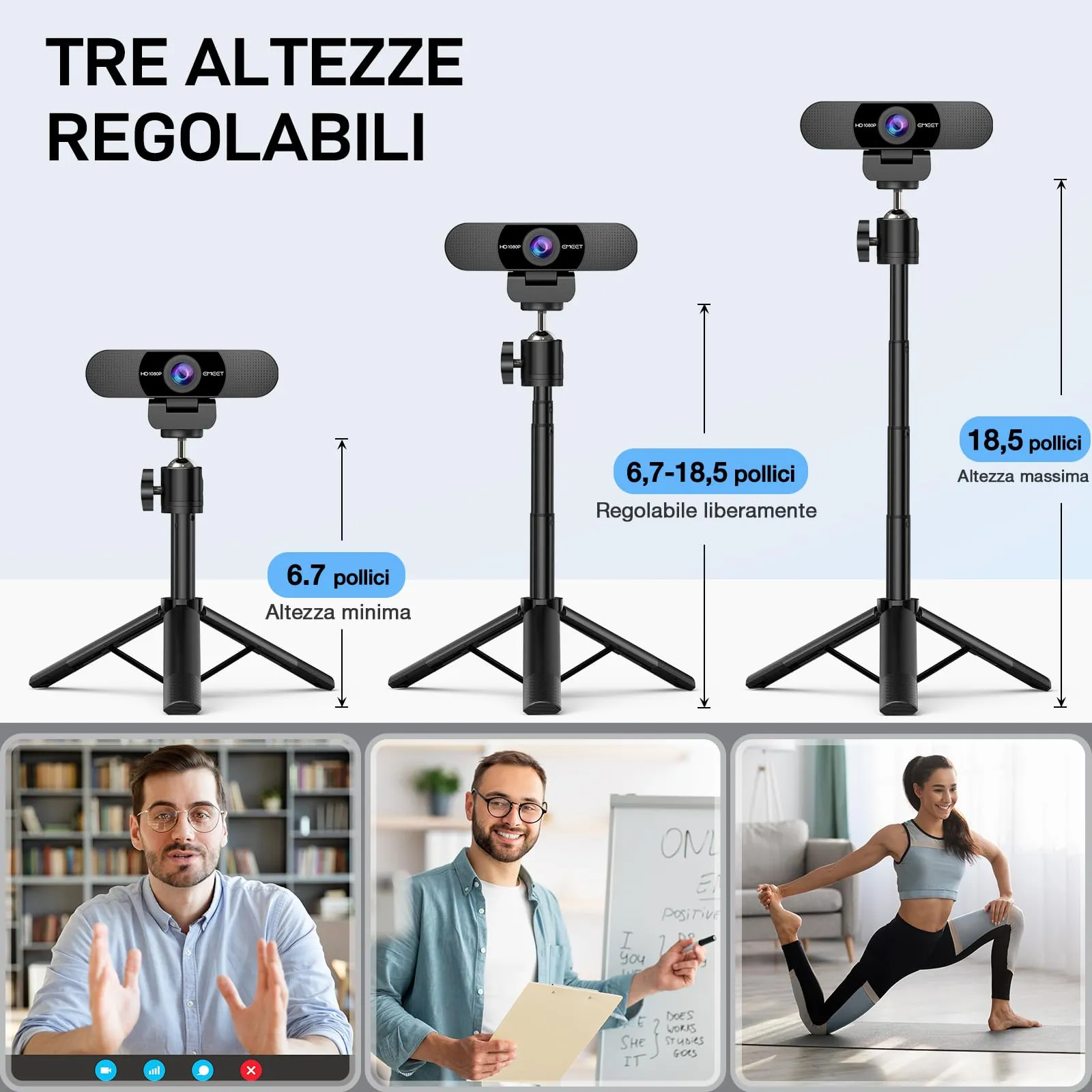 EMEET C960 Webcam 1080p con Microfono, Mini Treppiede Regolabile e Copertura Privacy - immagine 6
