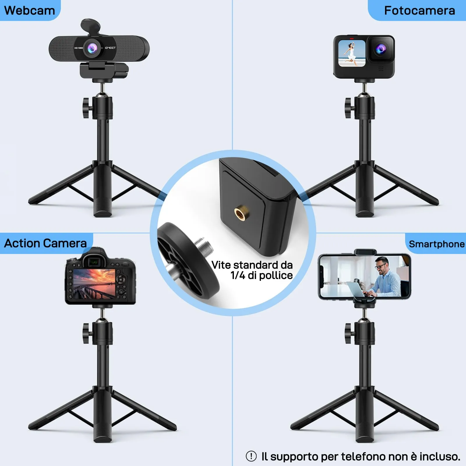 EMEET C960 Webcam 1080p con Microfono, Mini Treppiede Regolabile e Copertura Privacy - immagine 7