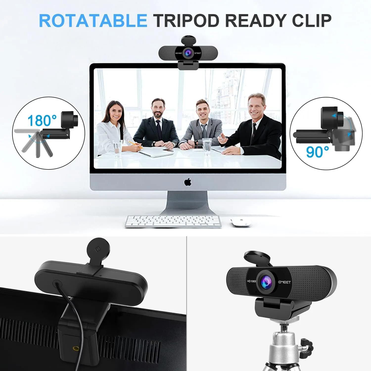 EMEET C960 Webcam 1080p con Microfono, Mini Treppiede Regolabile e Copertura Privacy - immagine 8