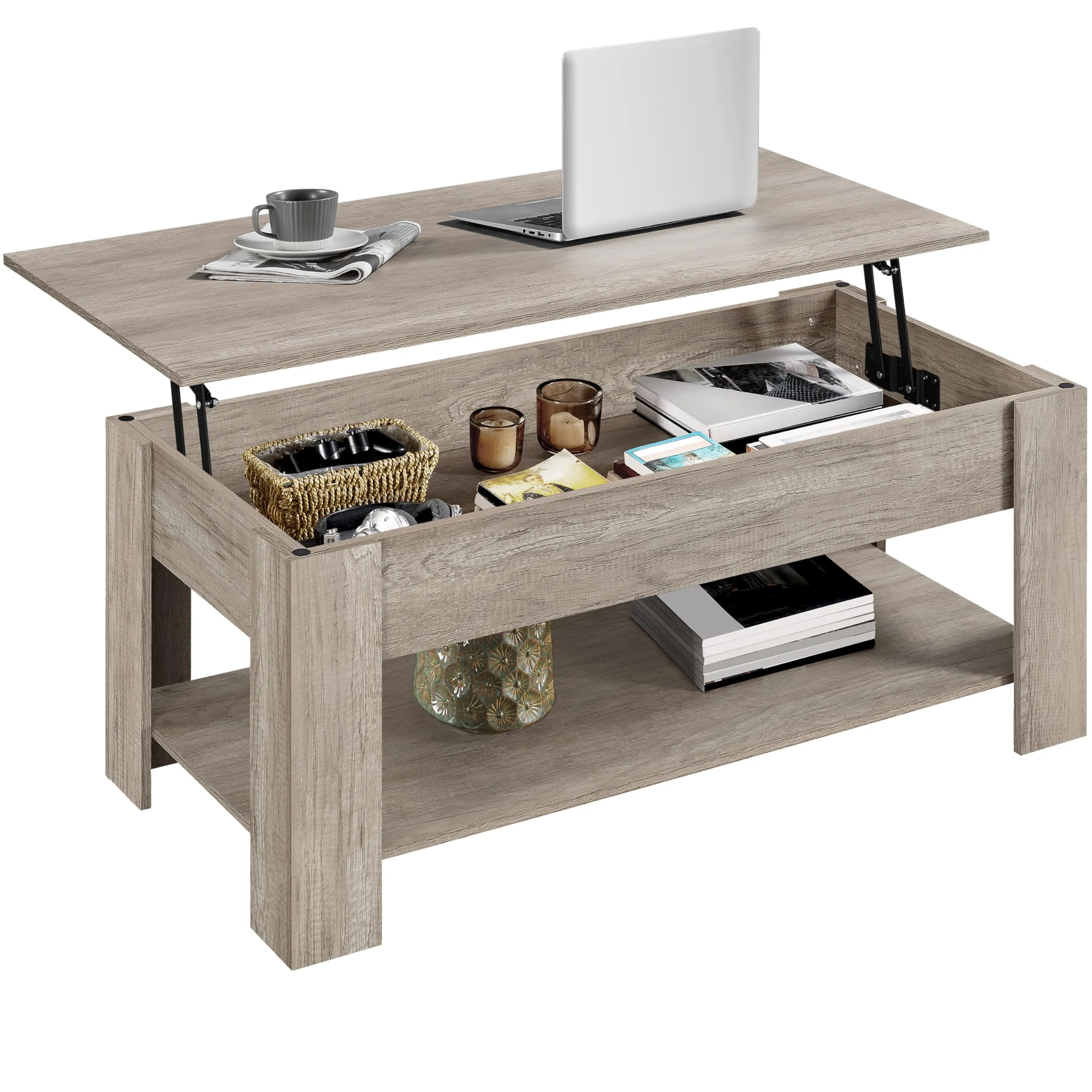 Yaheetech Tavolino da Caffè Sollevabile, 120 x 59 x 49,5-62,5 cm, Grigio - immagine 1