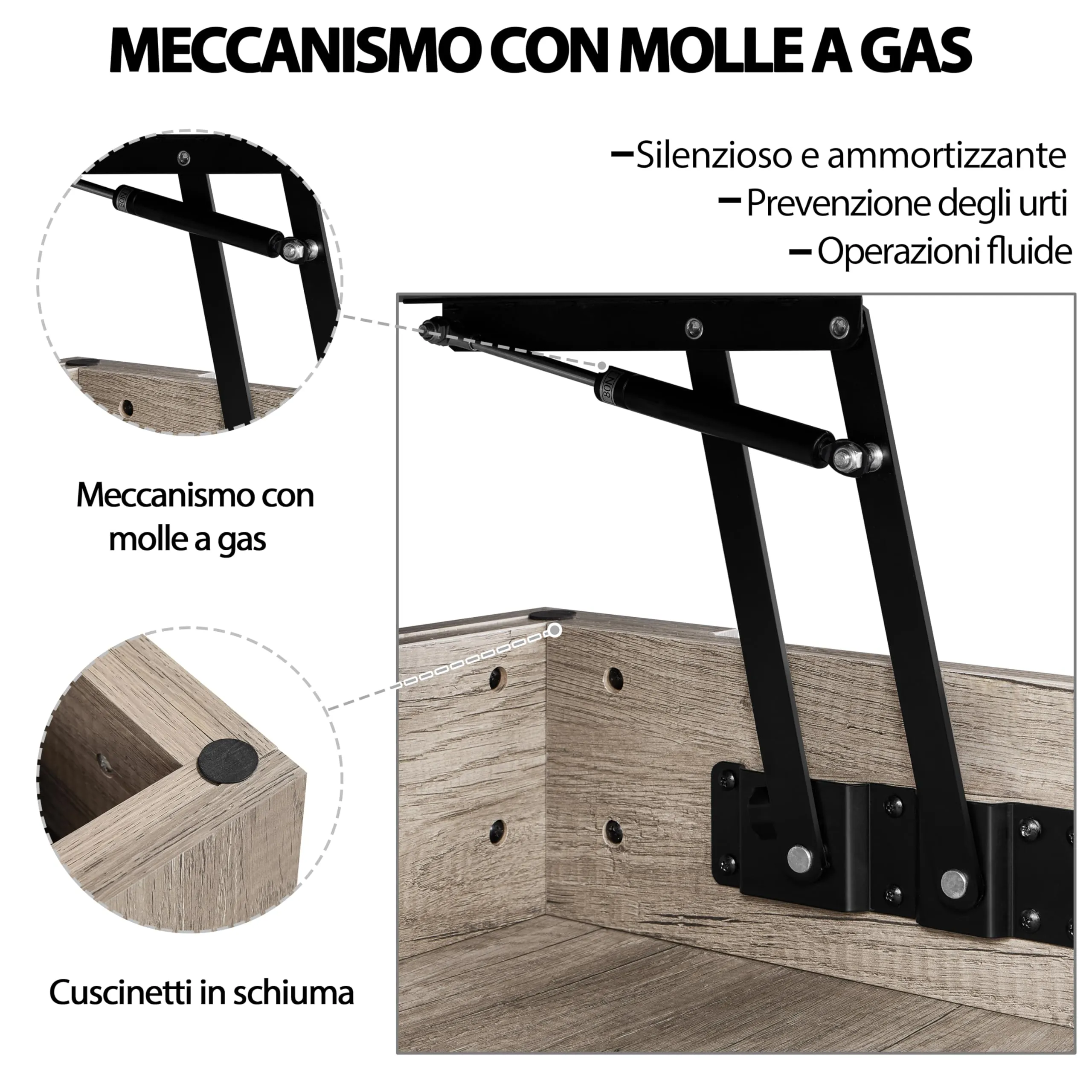 Yaheetech Tavolino da Caffè Sollevabile, 120 x 59 x 49,5-62,5 cm, Grigio - immagine 5