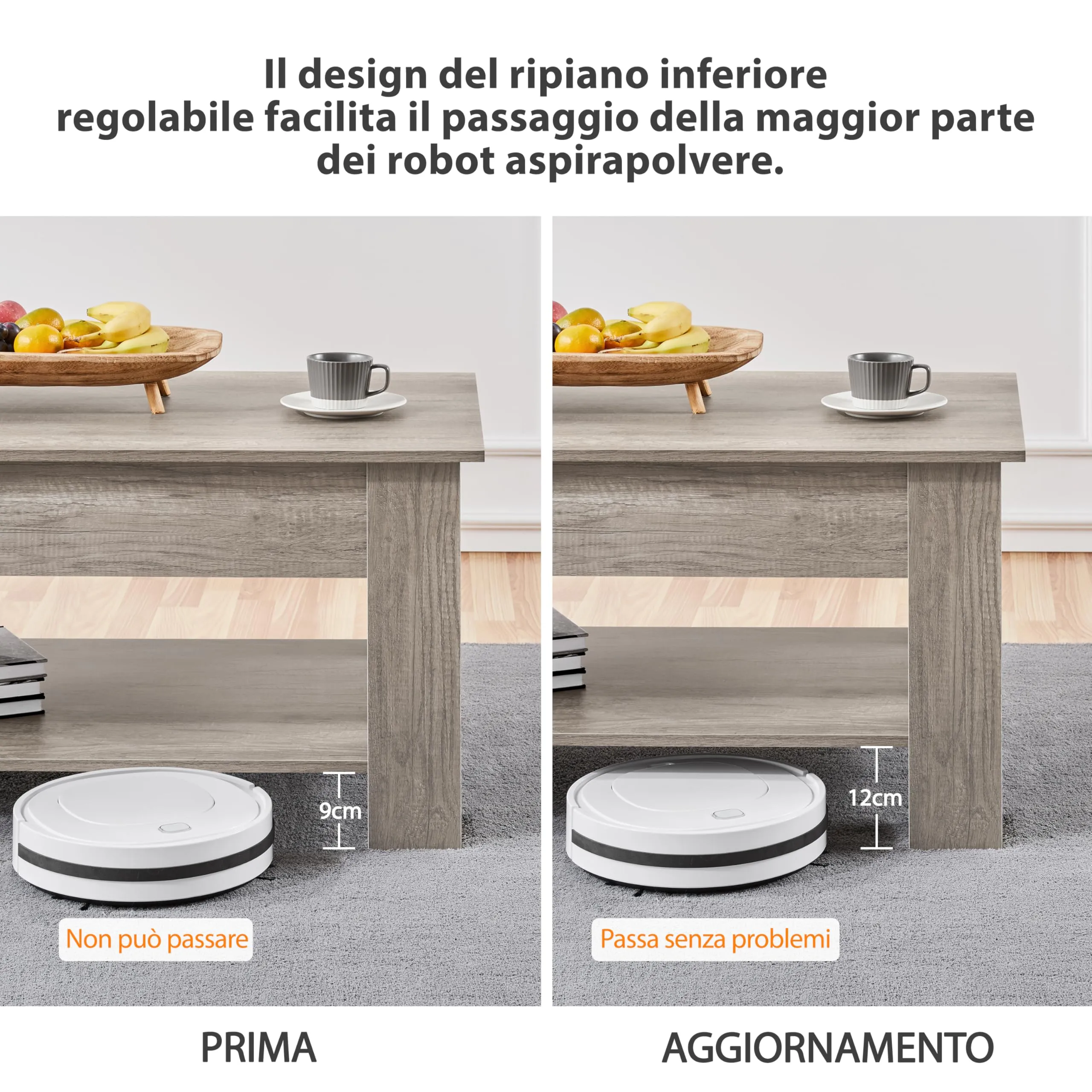 Yaheetech Tavolino da Caffè Sollevabile, 120 x 59 x 49,5-62,5 cm, Grigio - immagine 6