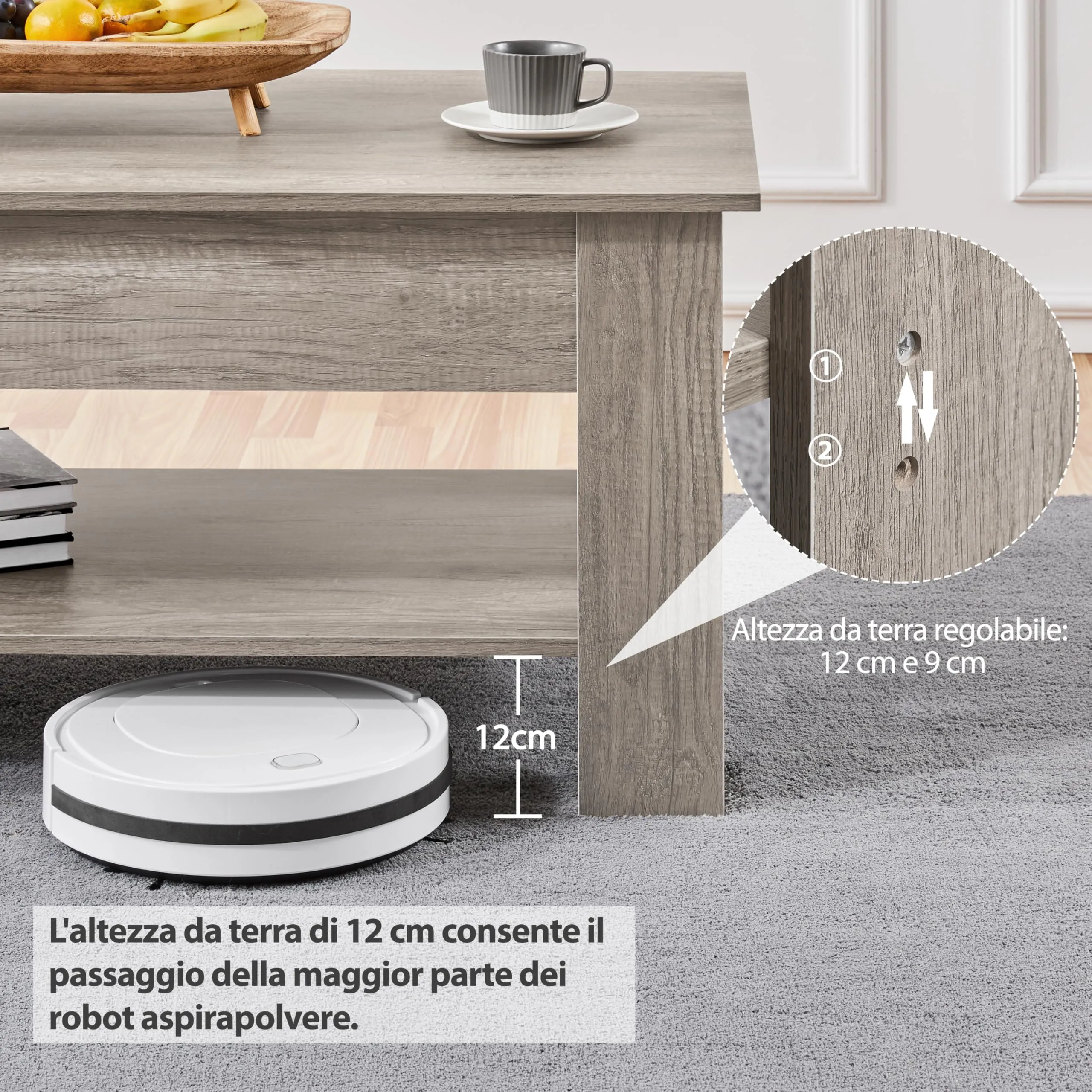 Yaheetech Tavolino da Caffè Sollevabile, 120 x 59 x 49,5-62,5 cm, Grigio - immagine 7