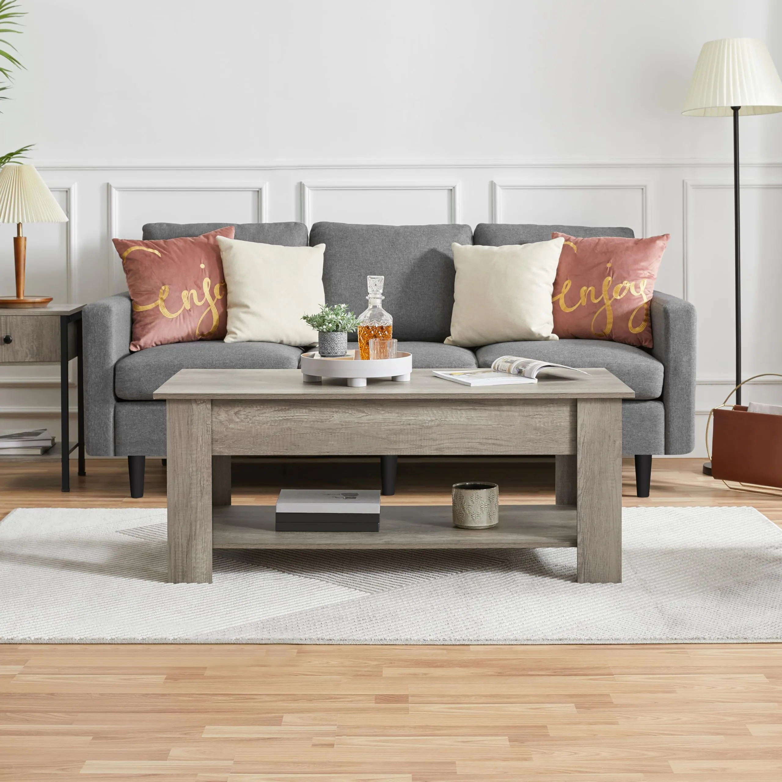 Yaheetech Tavolino da Caffè Sollevabile, 120 x 59 x 49,5-62,5 cm, Grigio - immagine 9