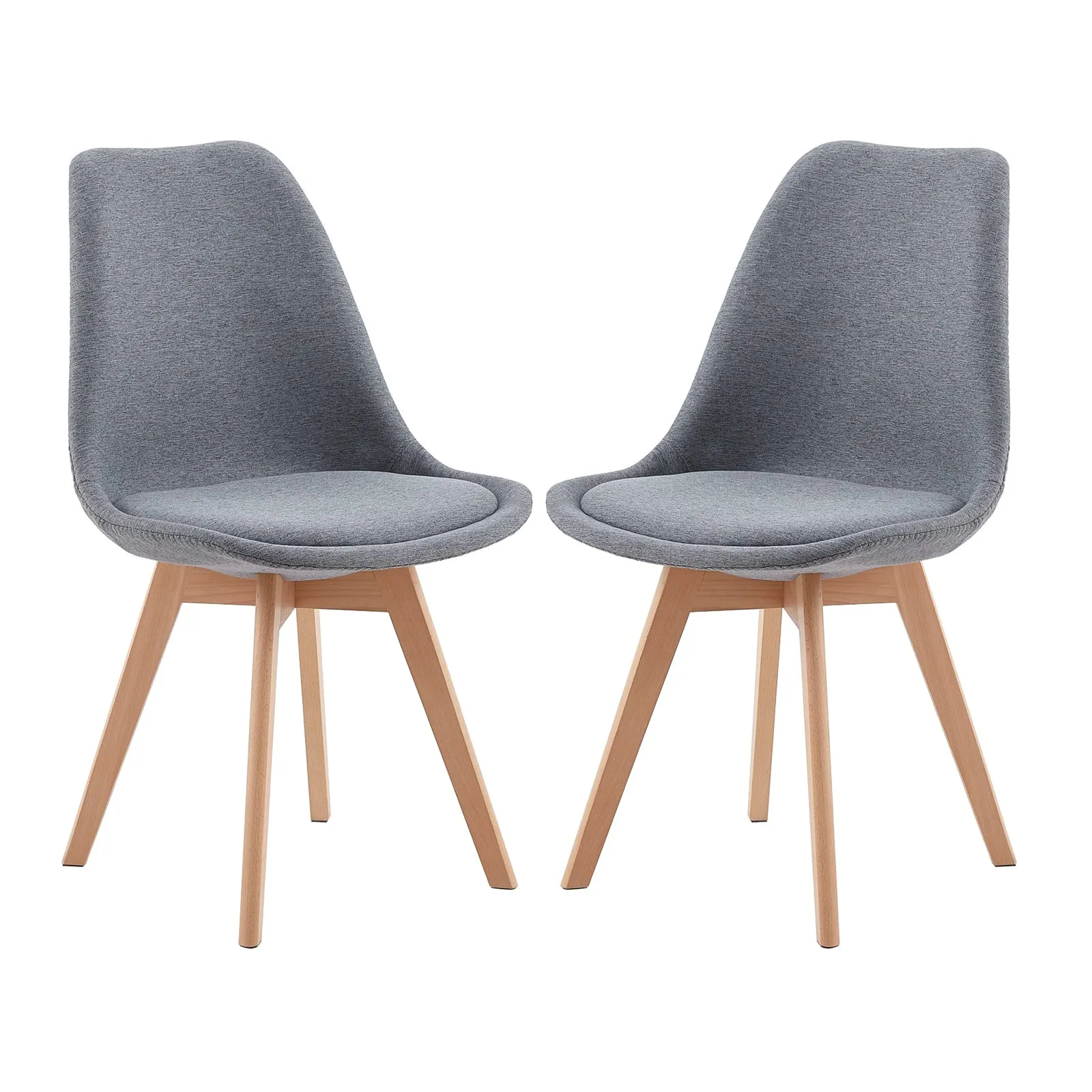 EGGREE Set di 2 Sedie da Pranzo in Lino, Design Scandinavo con Gambe in Legno di Faggio, Grigio - immagine 1
