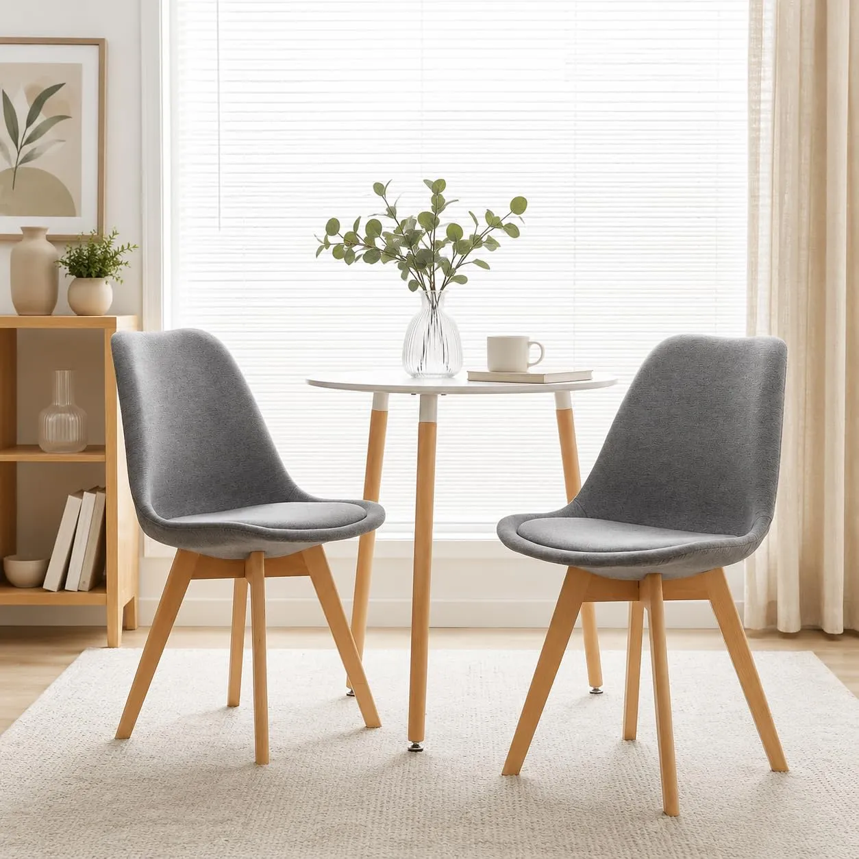 EGGREE Set di 2 Sedie da Pranzo in Lino, Design Scandinavo con Gambe in Legno di Faggio, Grigio - immagine 6