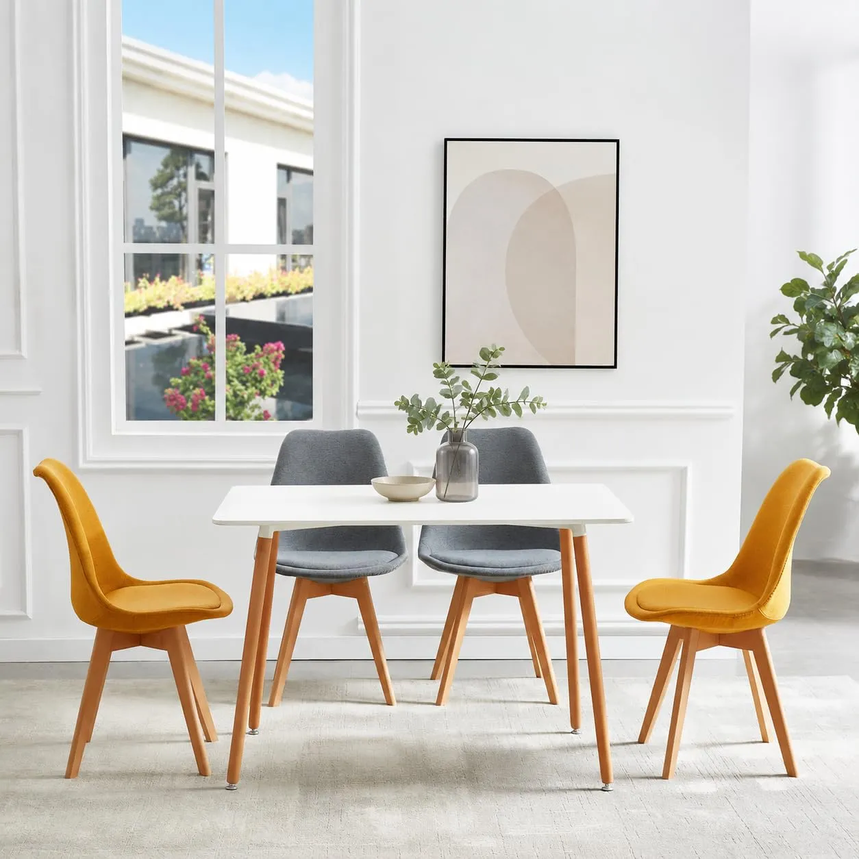 EGGREE Set di 2 Sedie da Pranzo in Lino, Design Scandinavo con Gambe in Legno di Faggio, Grigio - immagine 7