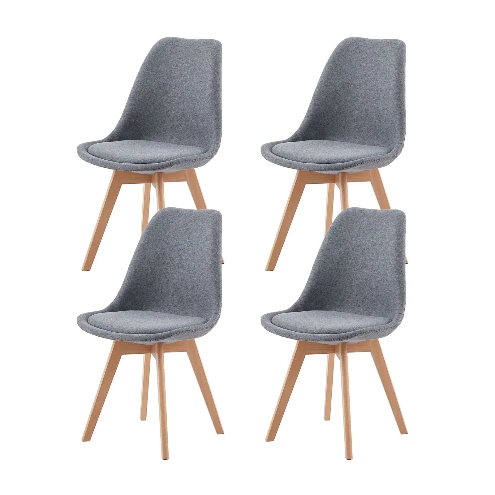 EGGREE Set di 4 Sedie da Pranzo in Tessuto di Lino con Gambe in Legno di Faggio, Grigio - immagine 1