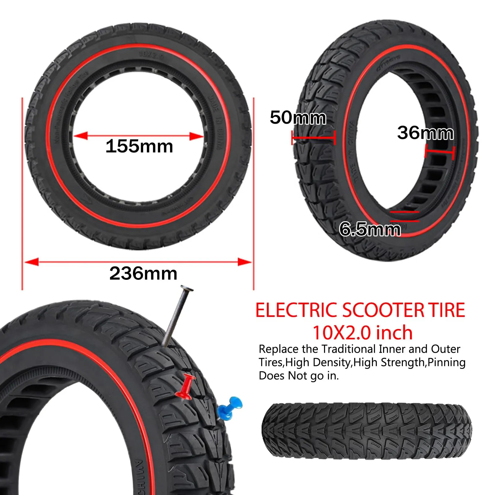 Aloskart Ruota Monopattino Elettrico 10x2.0 Gomme Piene Serie T-Rex - immagine 2