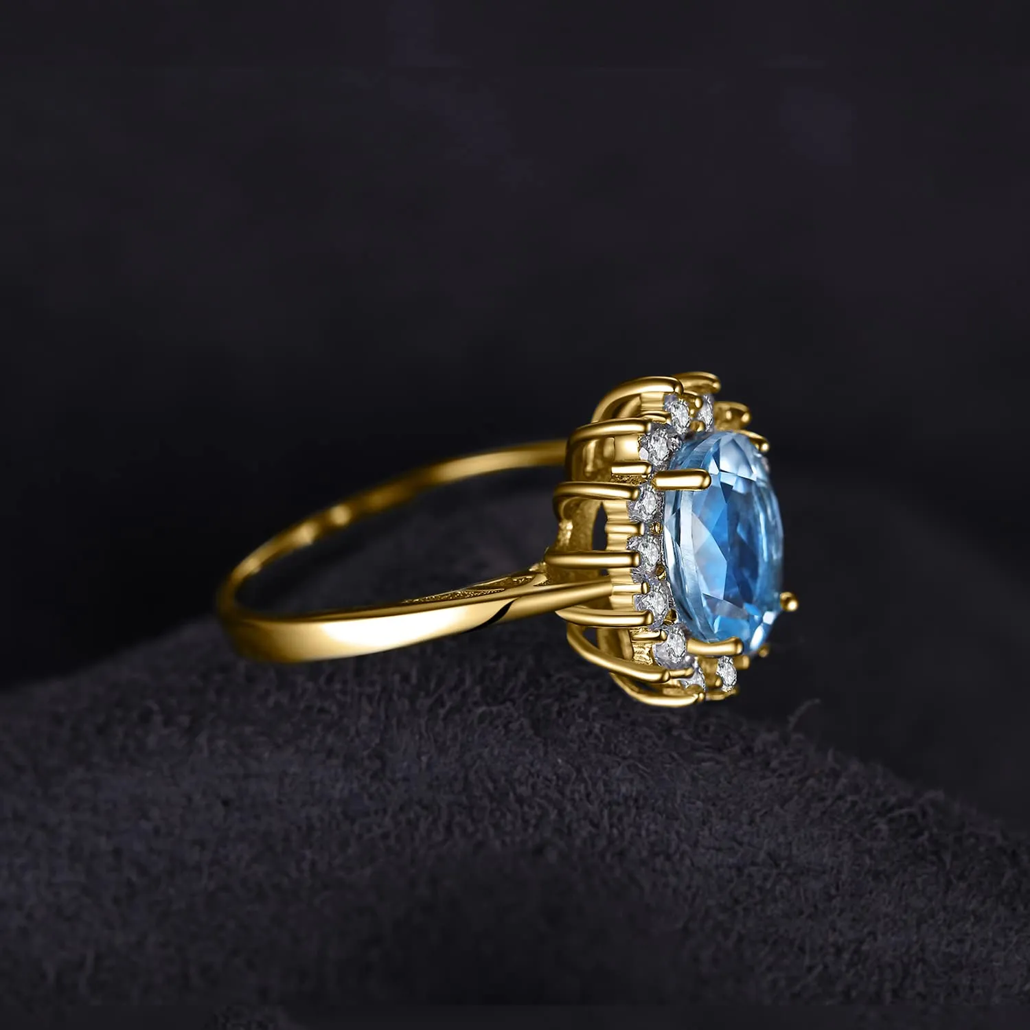 JewelryPalace Anello Halo Donna Argento 925 con Topazio Azzurro Naturale e Zirconi, Taglia 13 - immagine 3