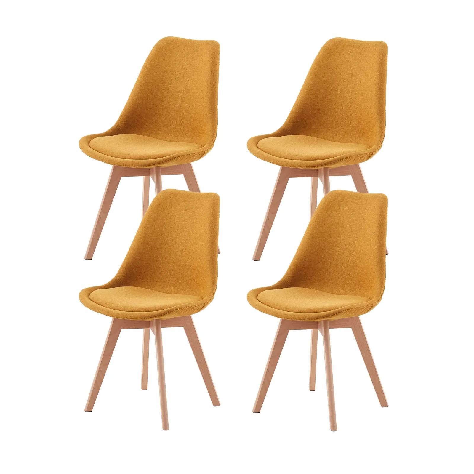EGGREE Set di 4 Sedie da Pranzo in Tessuto di Lino, Design Scandinavo con Gambe in Legno di Faggio, Giallo - immagine 1