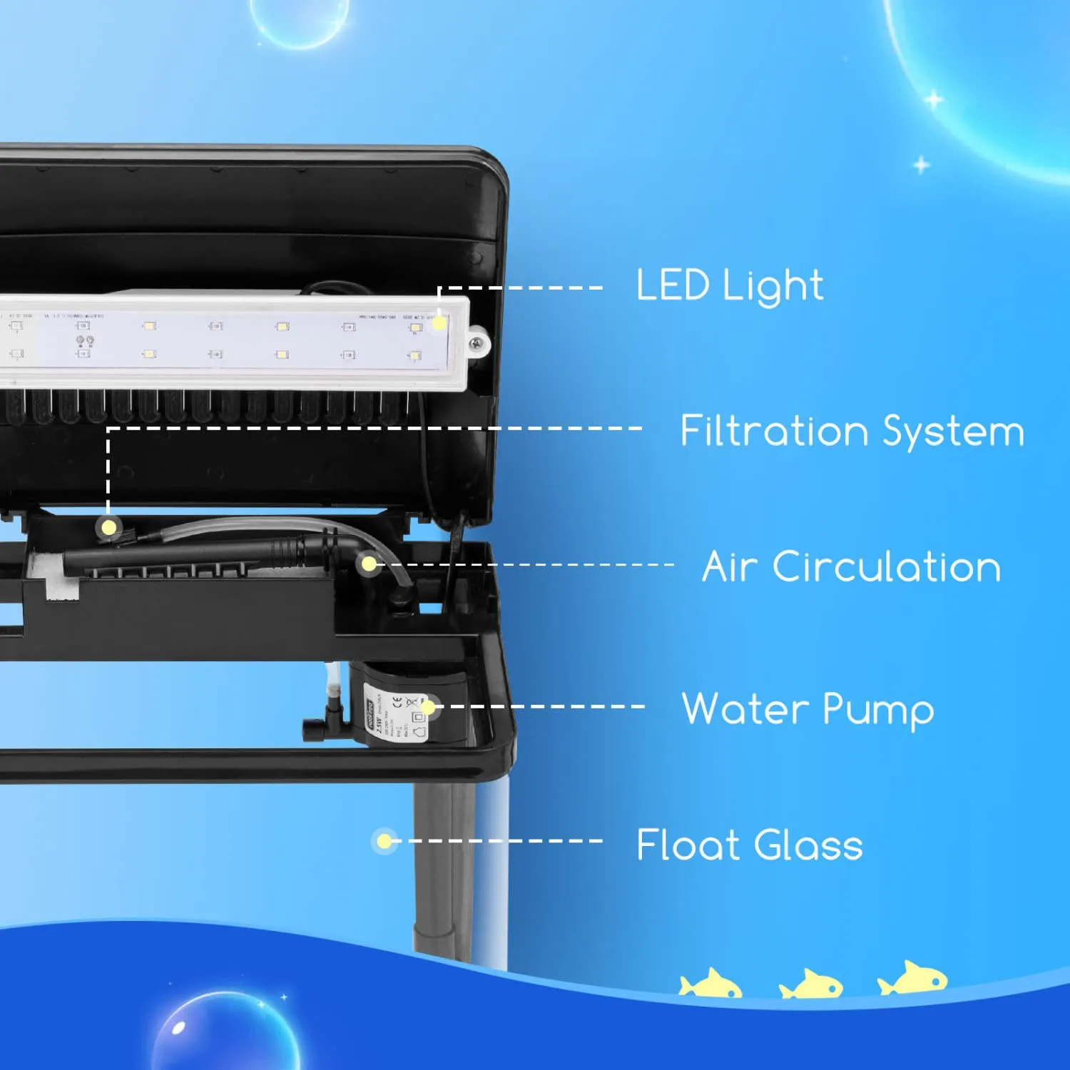 Nobleza Nano Acquario in Vetro con Illuminazione a LED e Filtro, 14 Litri, Nero - immagine 3