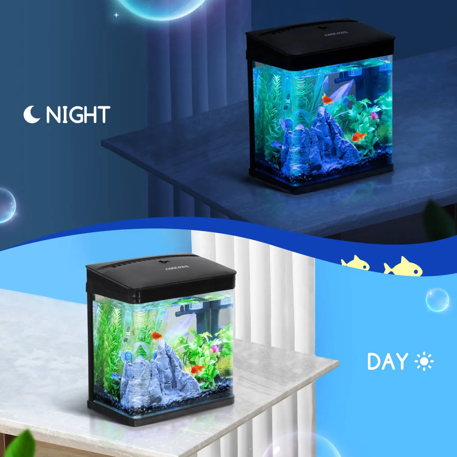 Nobleza Nano Acquario in Vetro con Illuminazione a LED e Filtro, 14 Litri, Nero - immagine 5