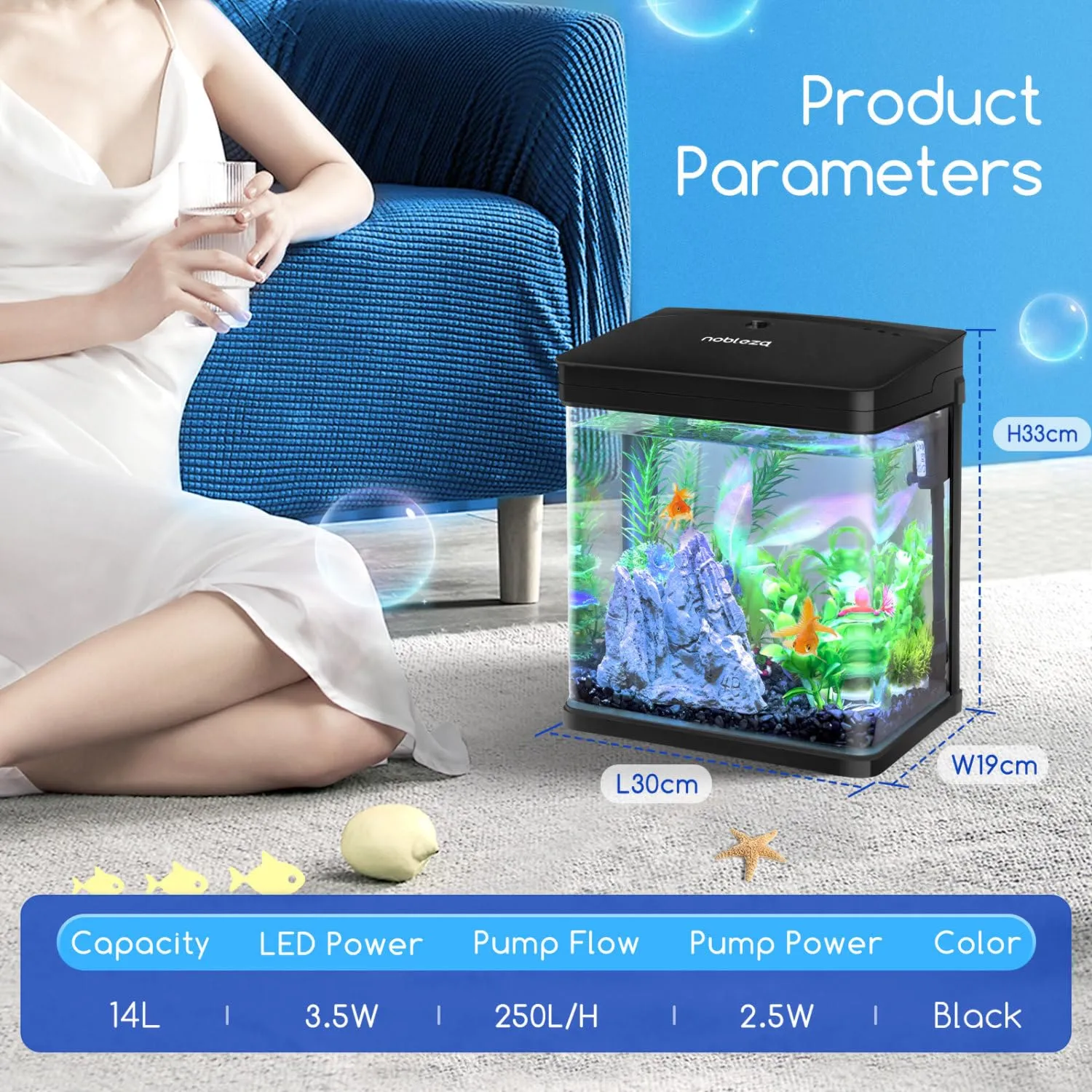 Nobleza Nano Acquario in Vetro con Illuminazione a LED e Filtro, 14 Litri, Nero - immagine 7