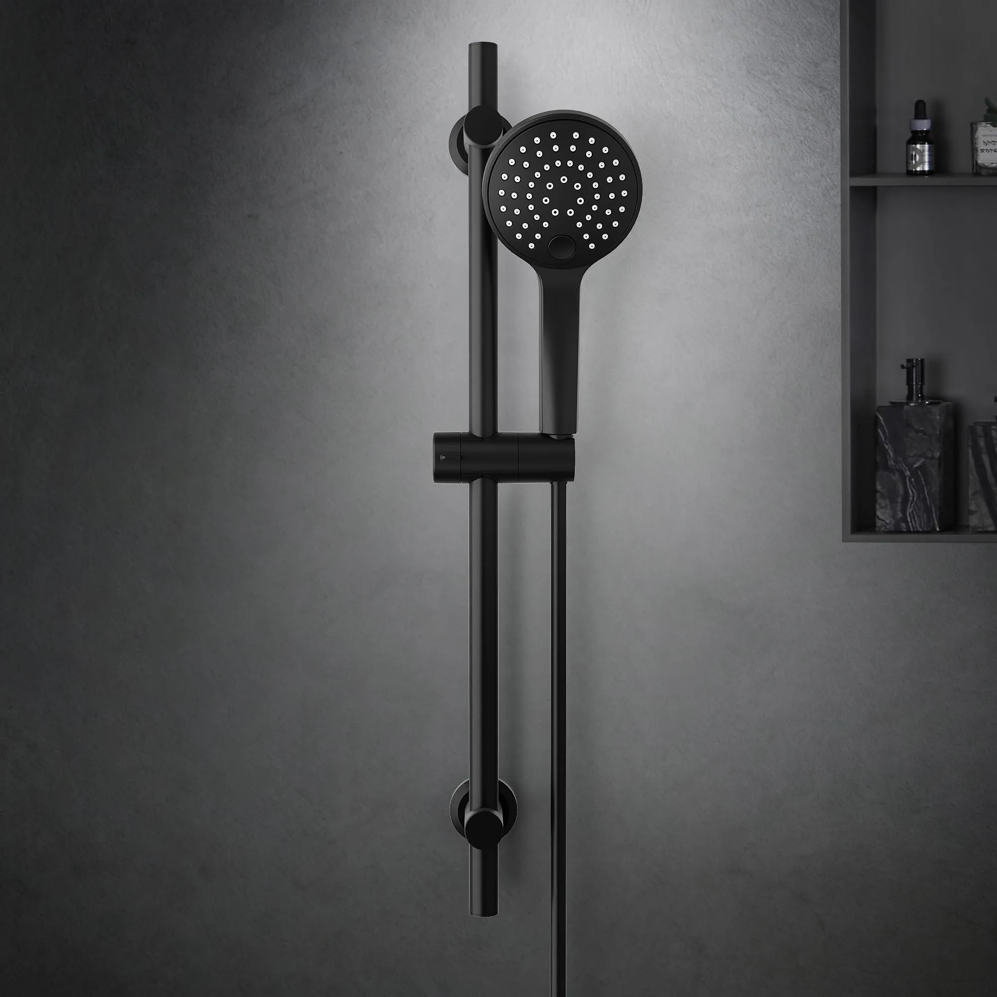 Görbach Colonna Doccia in Acciaio Inox 70cm con Supporto Soffione Regolabile, Nero - immagine 2