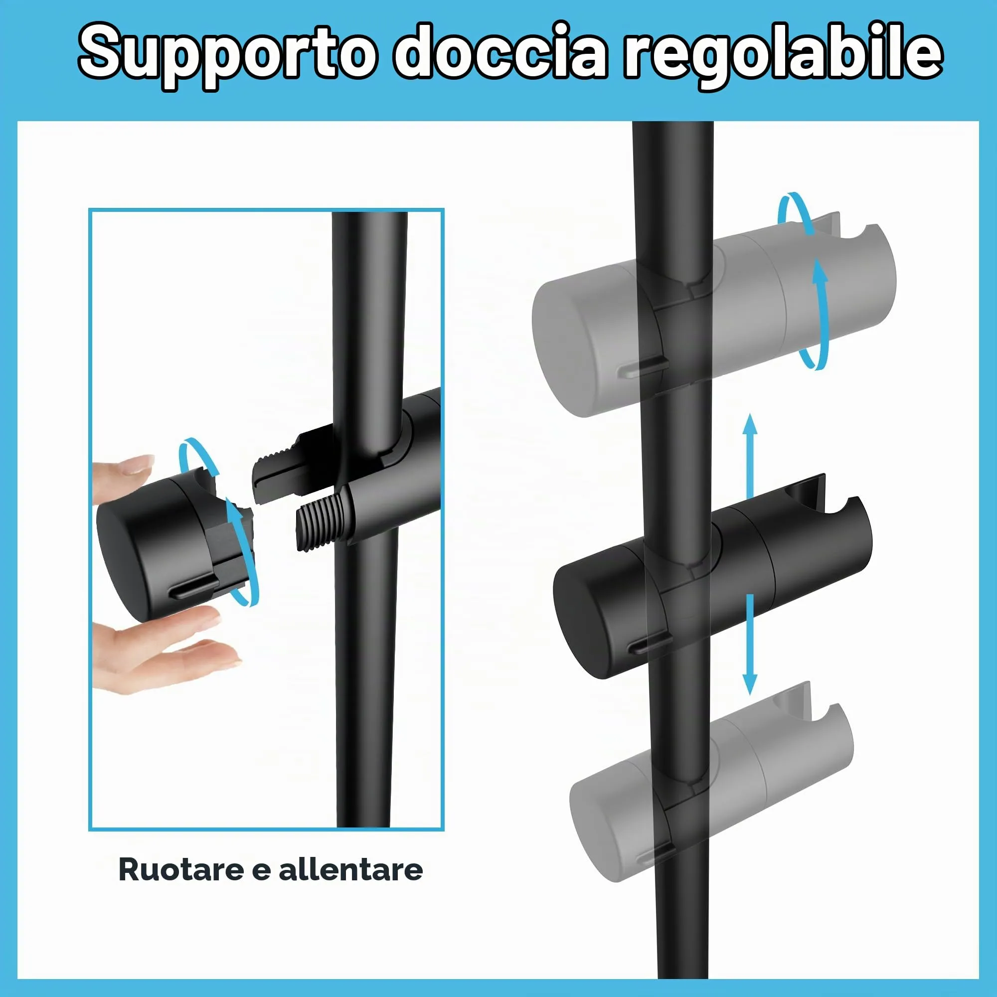 Görbach Colonna Doccia in Acciaio Inox 70cm con Supporto Soffione Regolabile, Nero - immagine 3