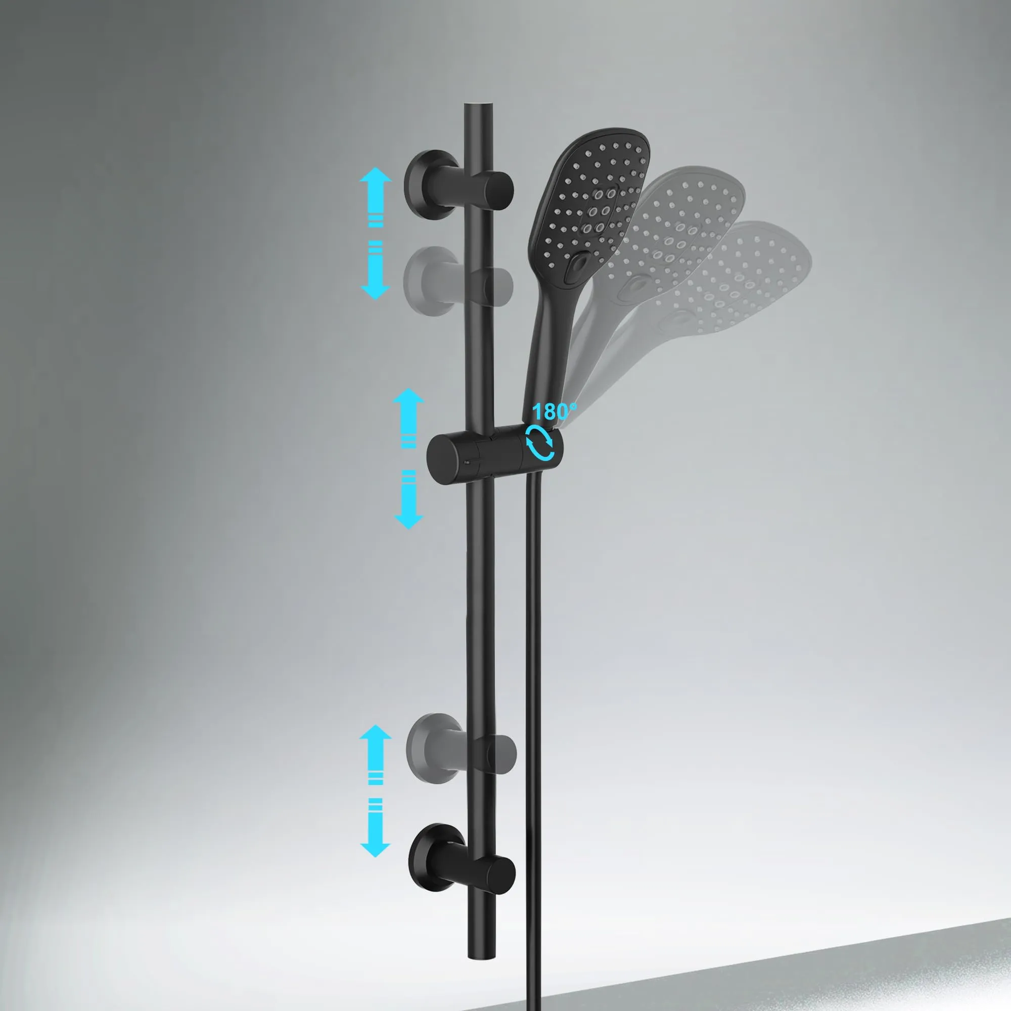 Görbach Colonna Doccia in Acciaio Inox 70cm con Supporto Soffione Regolabile, Nero - immagine 4