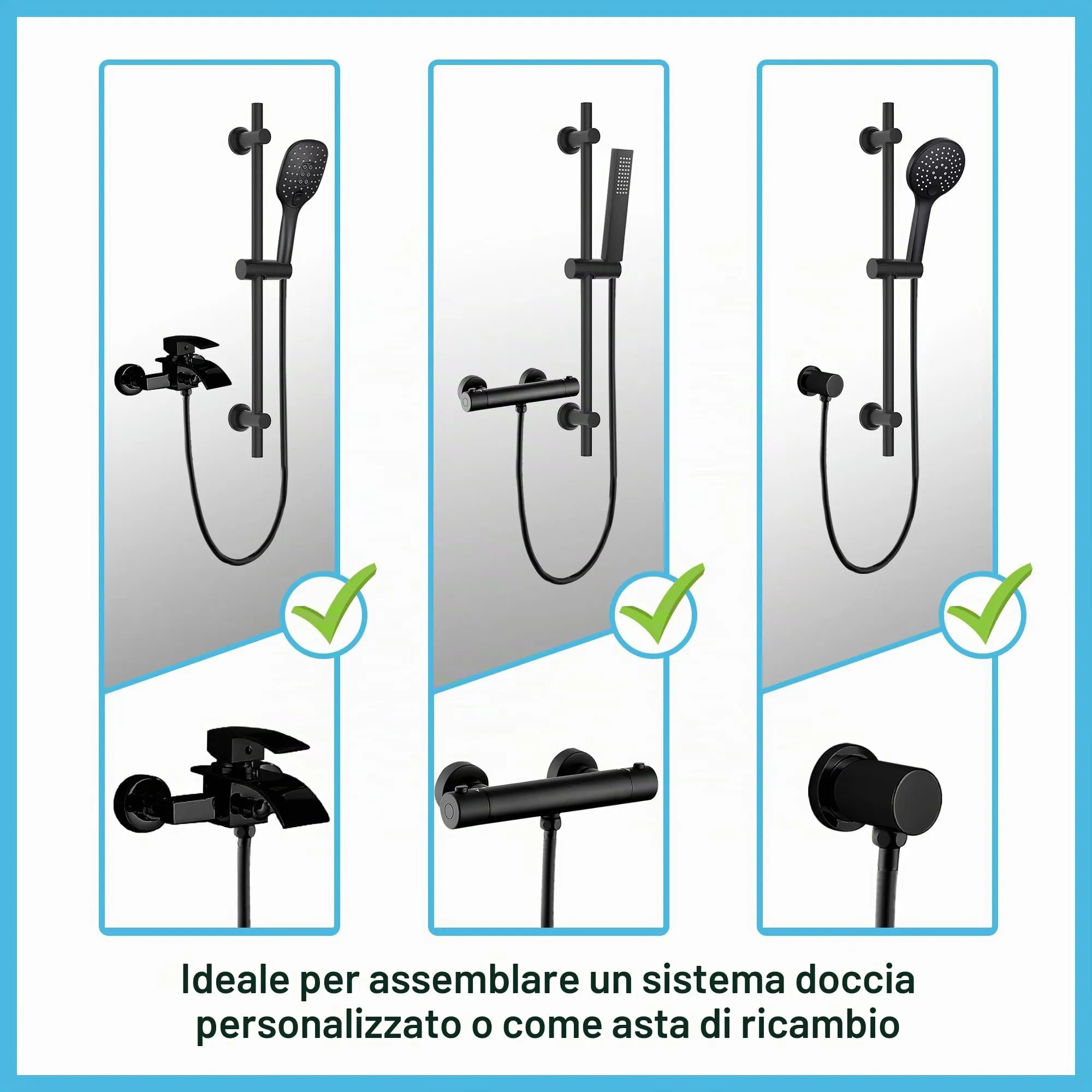Görbach Colonna Doccia in Acciaio Inox 70cm con Supporto Soffione Regolabile, Nero - immagine 6