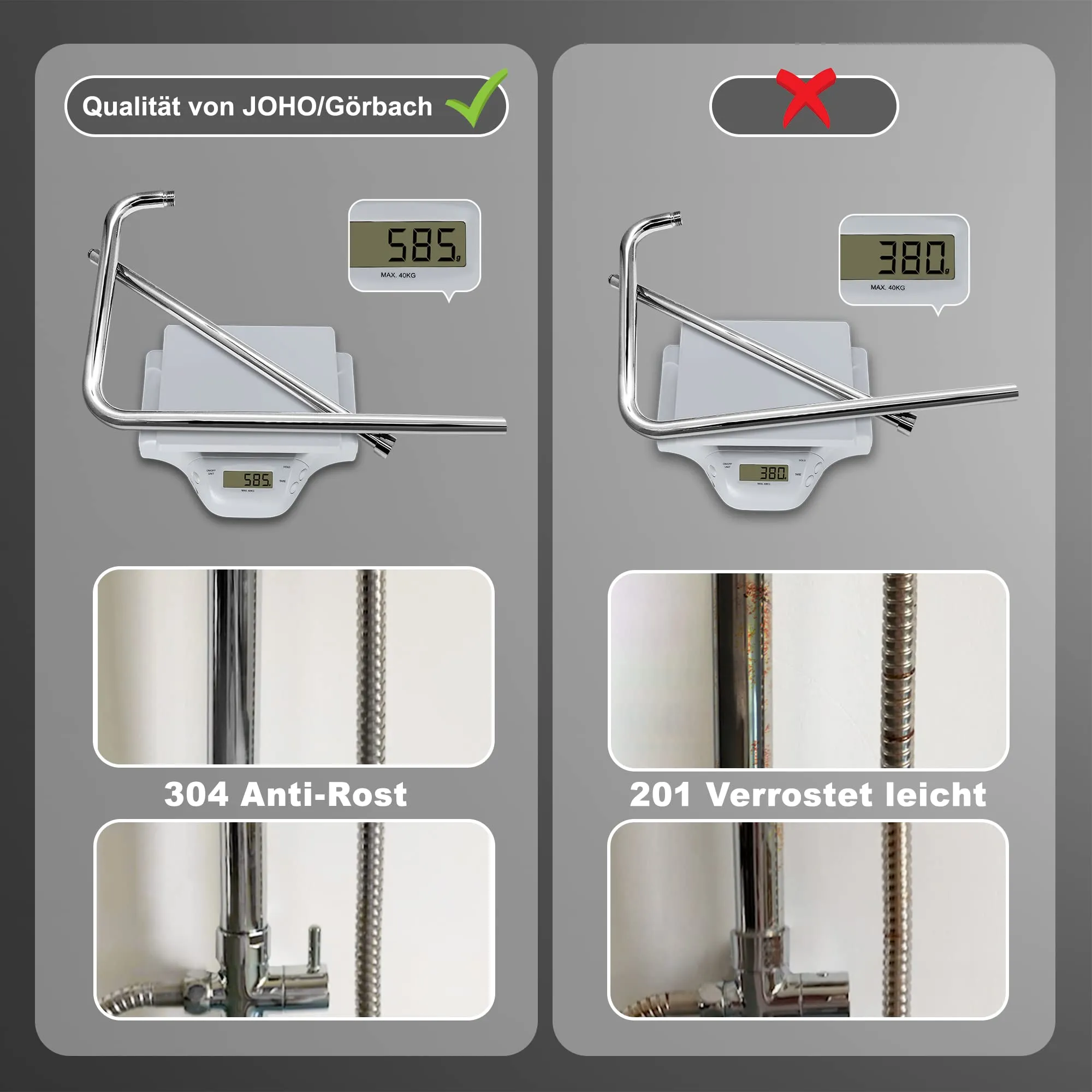 Görbach Colonna Doccia in Acciaio Inox con Soffione ABS 20 cm e Mensola, senza Miscelatore - immagine 4