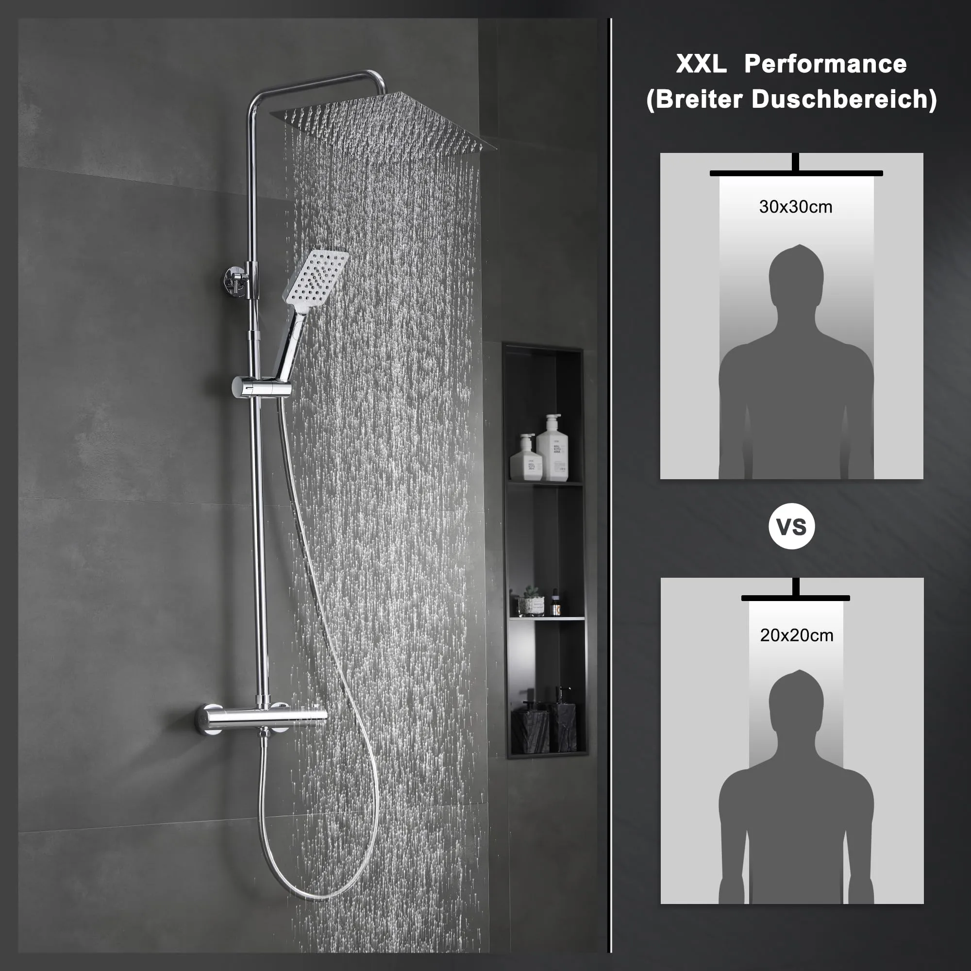 Görbach Colonna Doccia in Acciaio Inox con Miscelatore Termostatico e Soffione 30x30 cm, Cromo - immagine 2