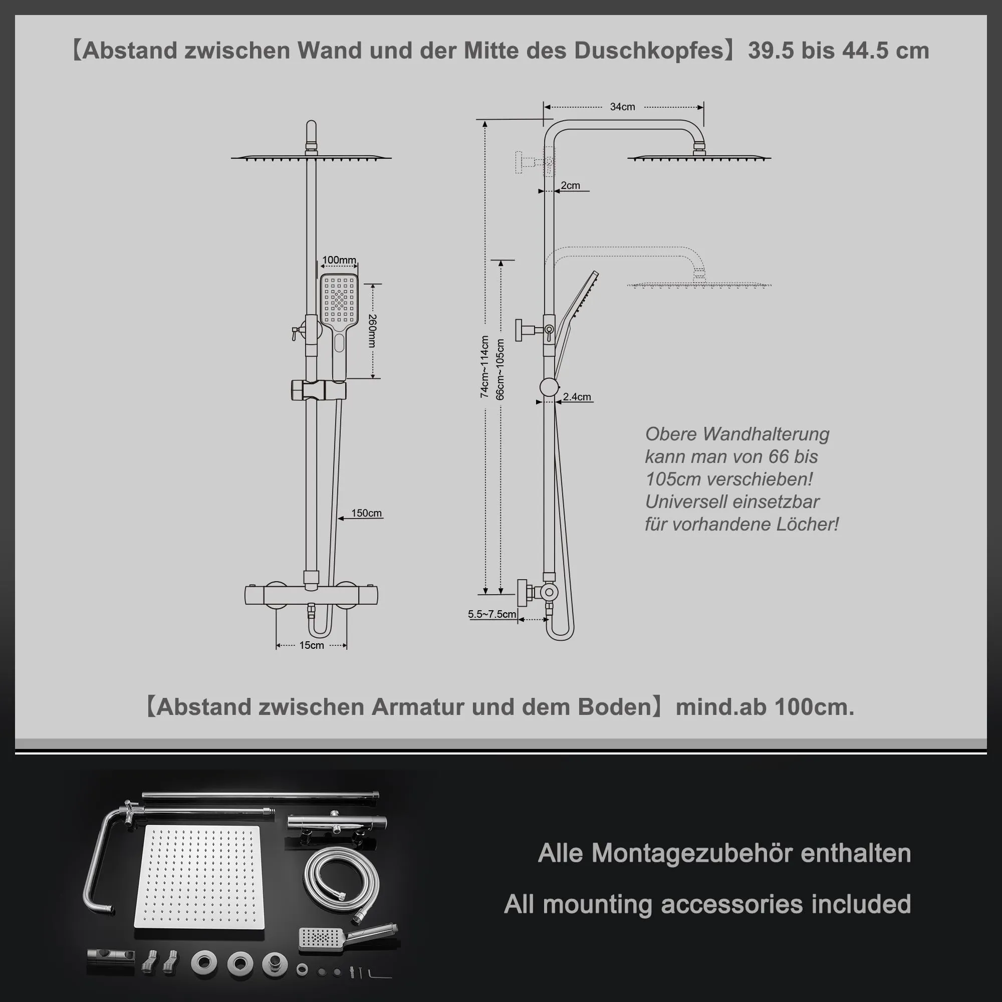 Görbach Colonna Doccia in Acciaio Inox con Miscelatore Termostatico e Soffione 30x30 cm, Cromo - immagine 7