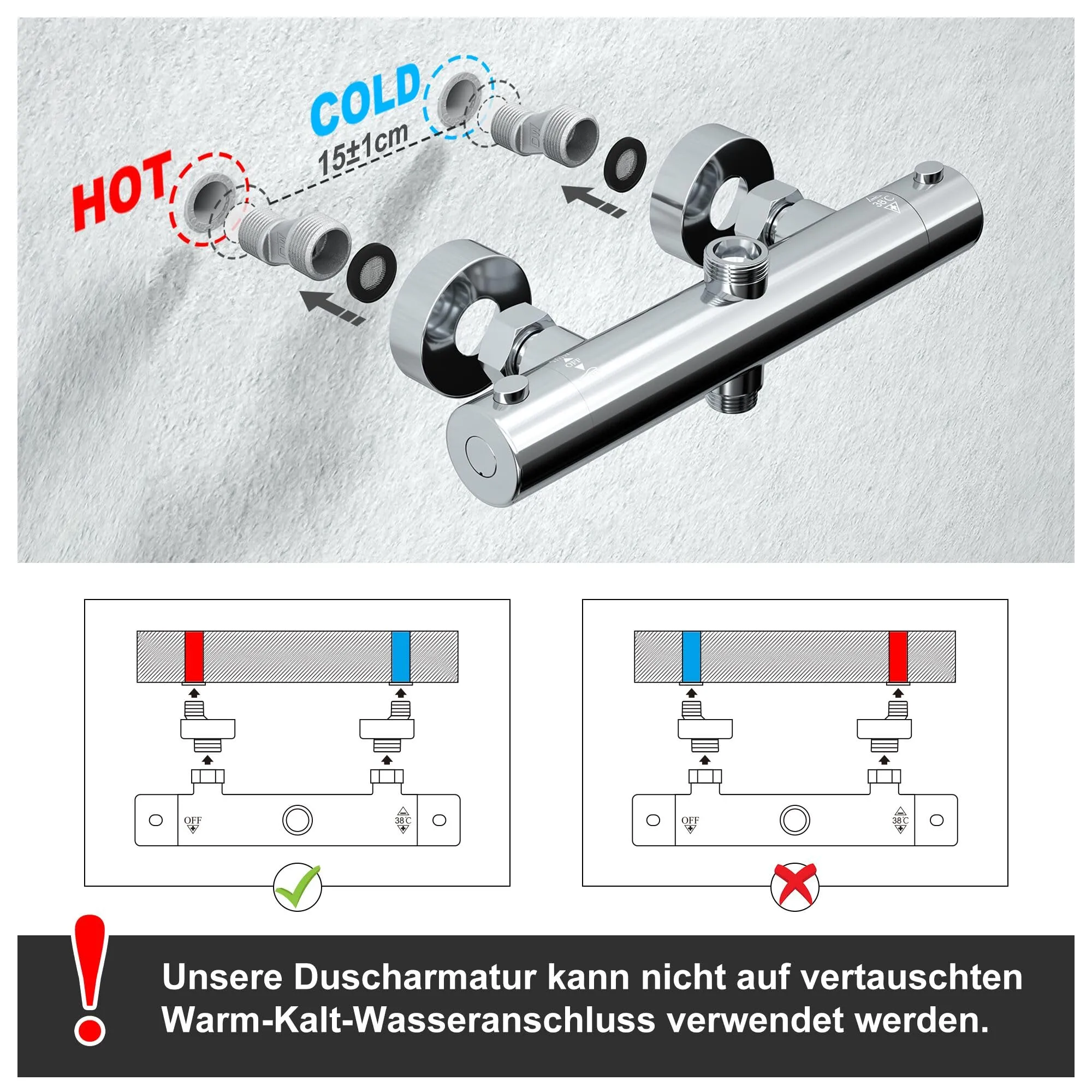 Görbach Colonna Doccia in Acciaio Inox con Miscelatore Termostatico e Soffione 25x25 cm, Cromo - immagine 6