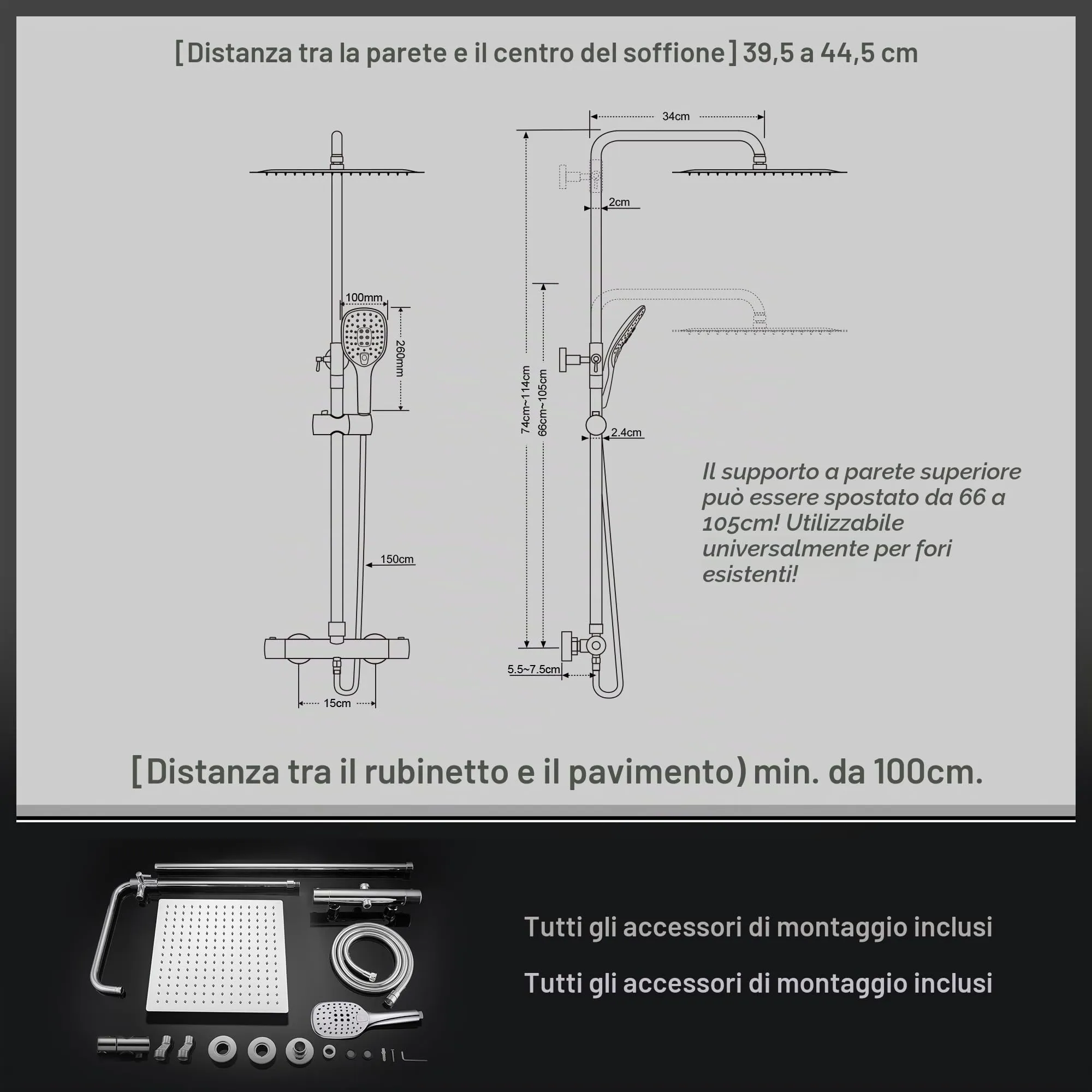 Görbach Colonna Doccia in Acciaio Inox con Miscelatore Termostatico e Soffione 25x25 cm, Cromo - immagine 7