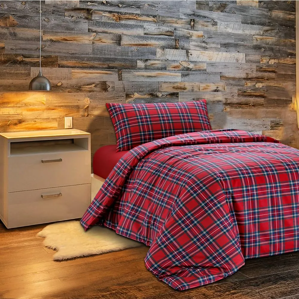 Dorian Home Copripiumino Singolo in Cotone 155x210 cm con Federa, Scozzese Rosso - immagine 1