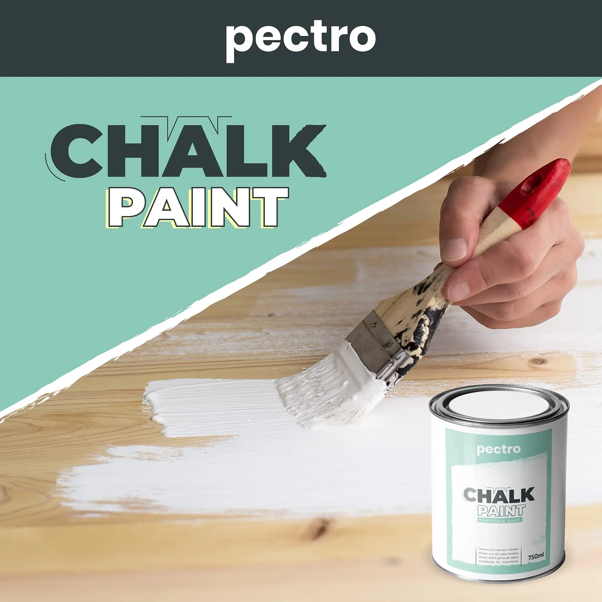 PECTRO Chalk Paint 750ml con Pennello, Vernice per Mobili, Bianco Antico - immagine 7