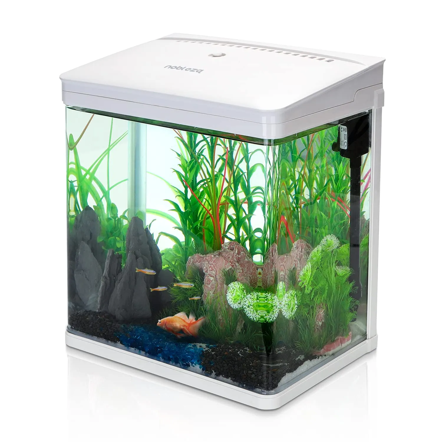 Nobleza Nano Acquario in vetro con illuminazione a LED e filtro, 14 Litri, Bianco - immagine 1