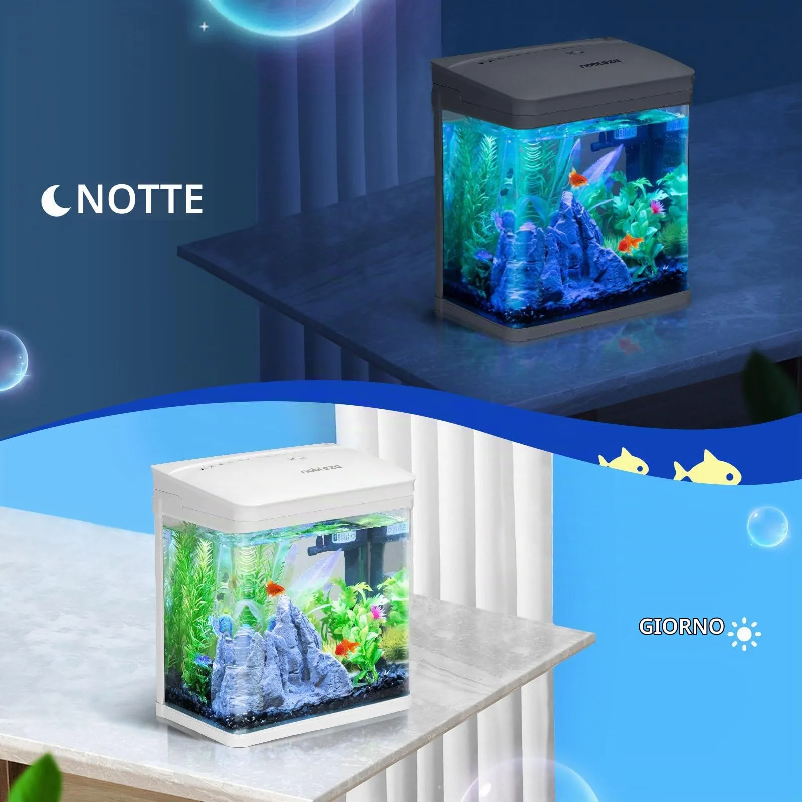 Nobleza Nano Acquario in vetro con illuminazione a LED e filtro, 14 Litri, Bianco - immagine 5