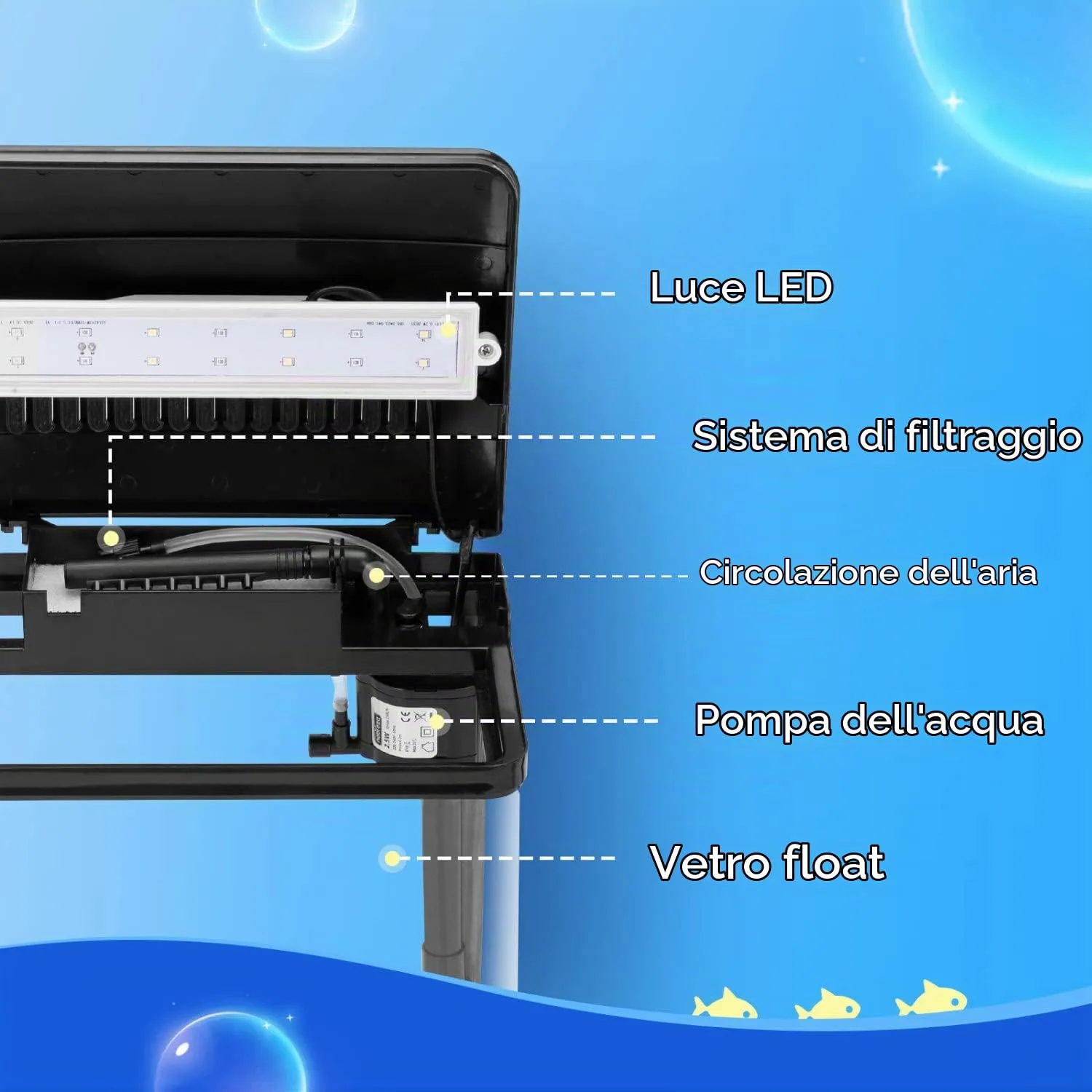 Nobleza Nano Acquario in vetro con filtro, 7 Litri, Nero - immagine 5