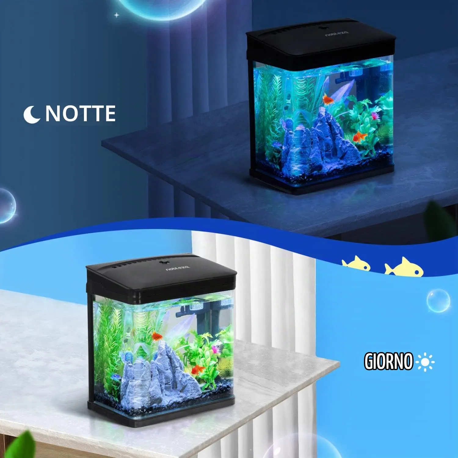 Nobleza Nano Acquario in vetro con filtro, 7 Litri, Nero - immagine 7