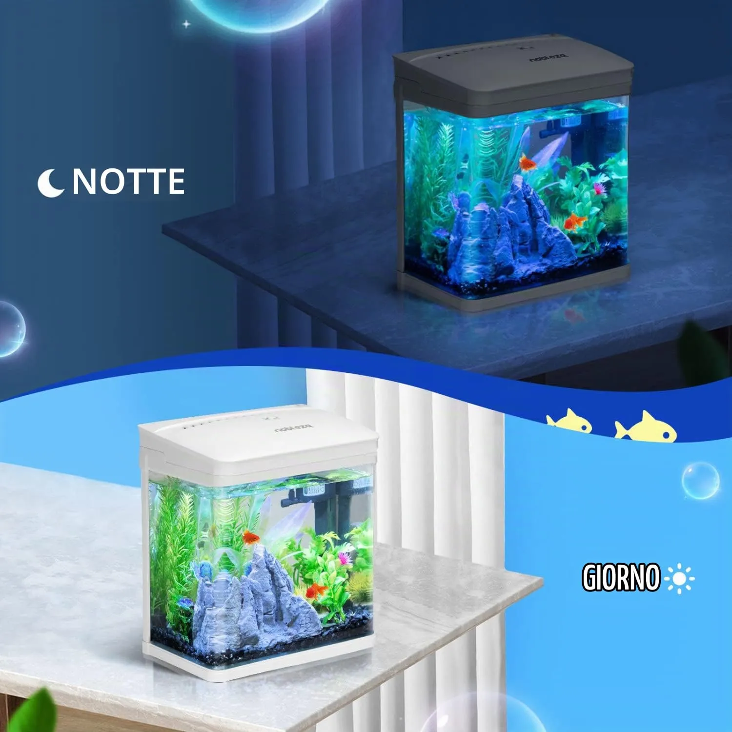 Nobleza Nano Acquario in Vetro e Plastica con Illuminazione a LED e Filtro, 7 Litri, Bianco - immagine 5