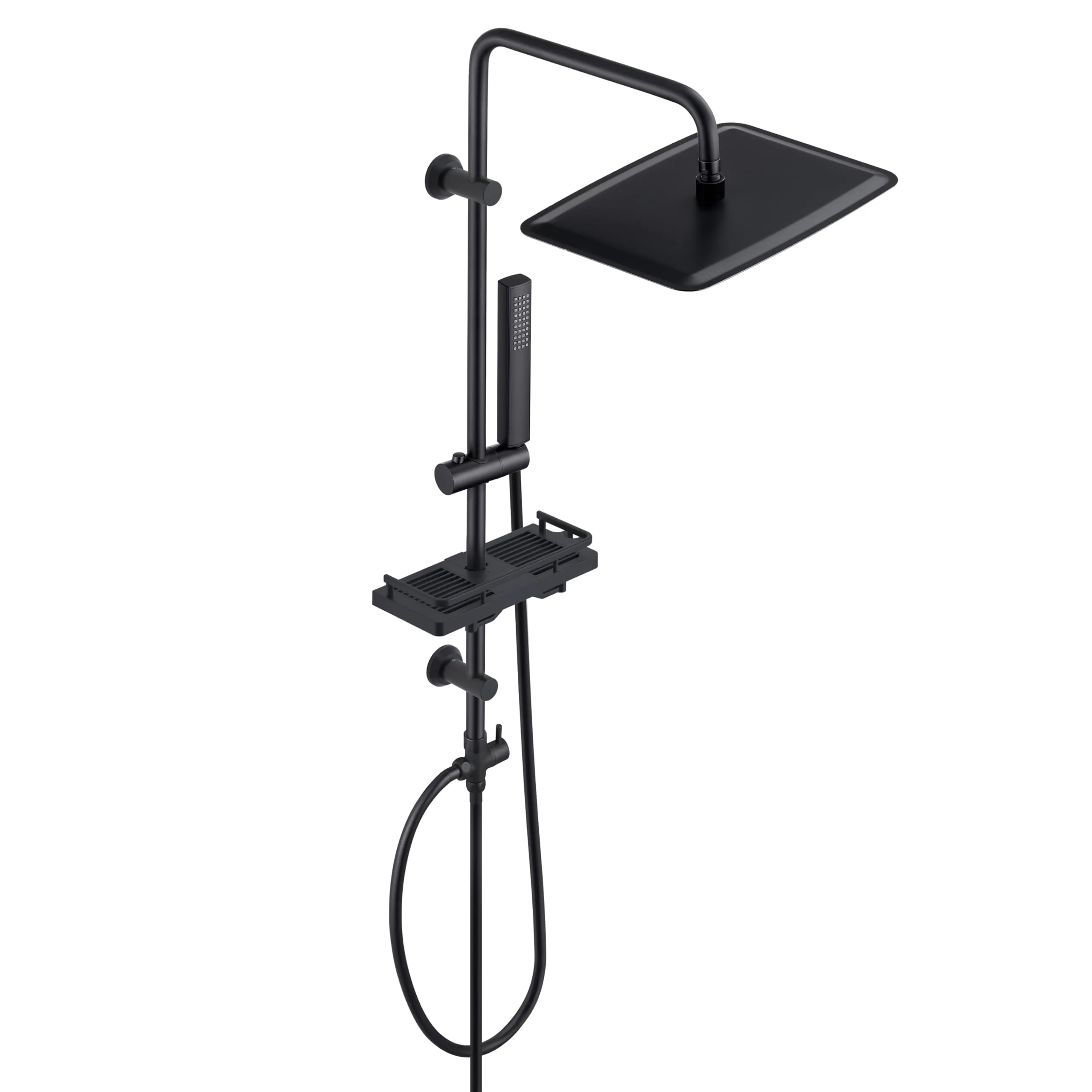 Görbach Colonna Doccia in Acciaio Inox con Soffione a Pioggia 35x25 cm, Doccetta, Mensola e Asta Regolabile, Nero - immagine 1