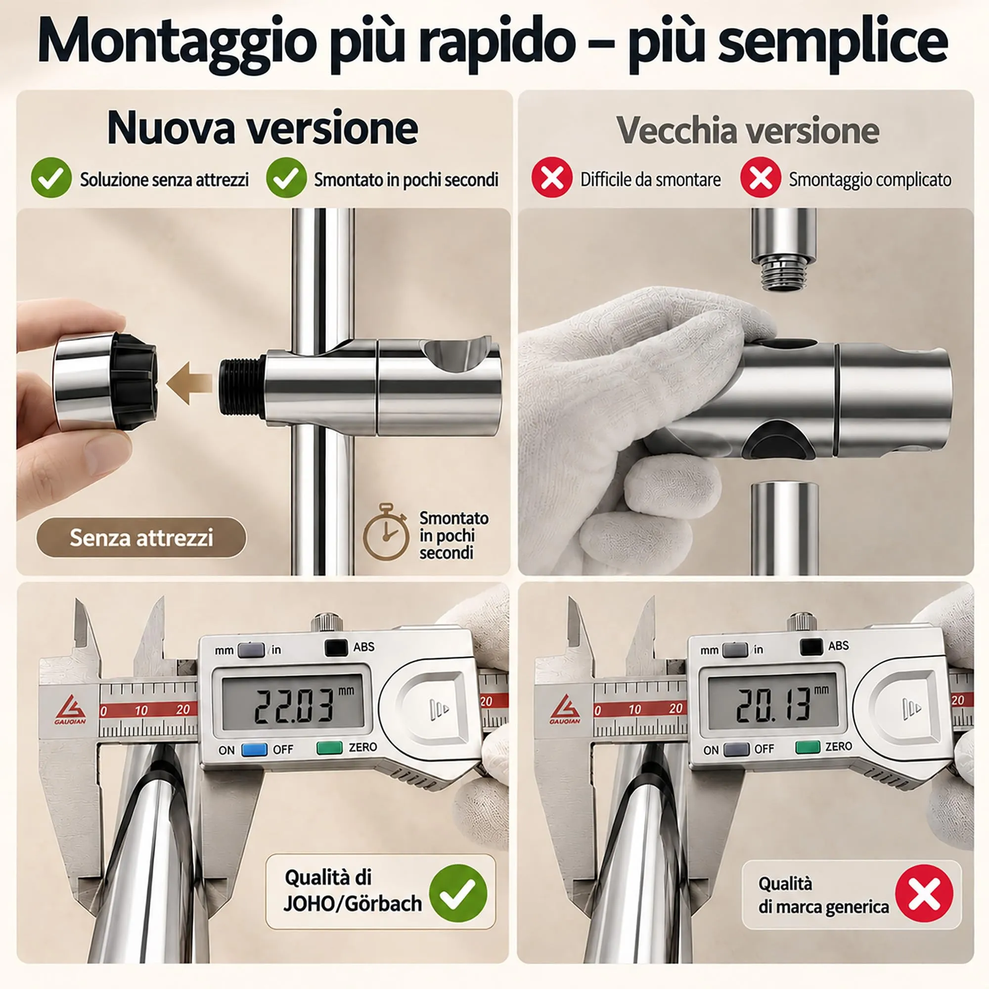 Görbach Colonna Doccia in Acciaio Inox, Asta Doccia 70 cm con Supporto Soffione Regolabile, Cromo - immagine 3