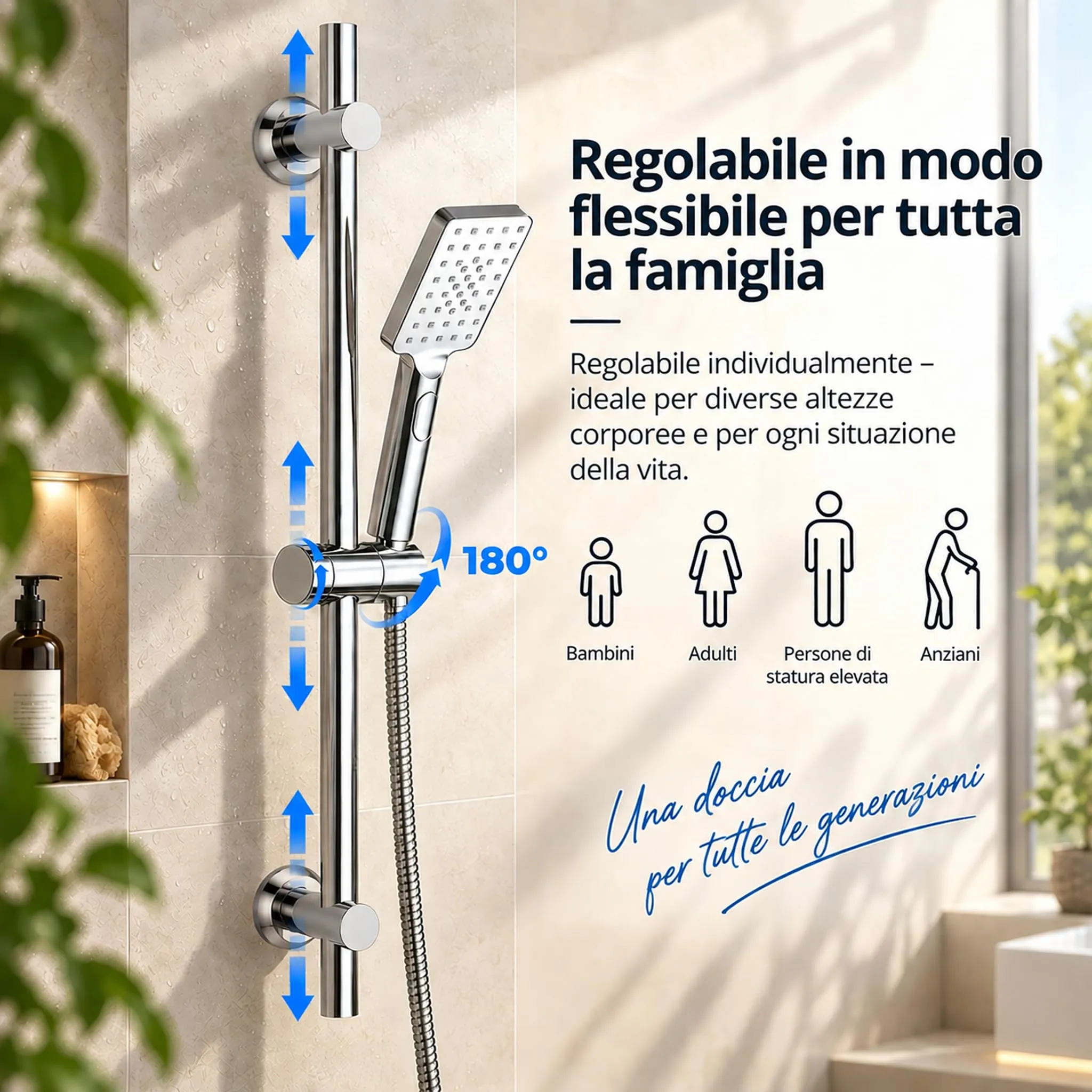 Görbach Colonna Doccia in Acciaio Inox, Asta Doccia 70 cm con Supporto Soffione Regolabile, Cromo - immagine 4