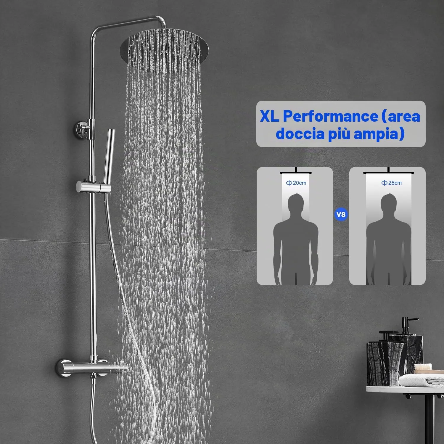 Görbach Colonna Doccia in Acciaio Inox con Miscelatore Termostatico e Soffione 25 cm, Cromo TD25CP - immagine 2