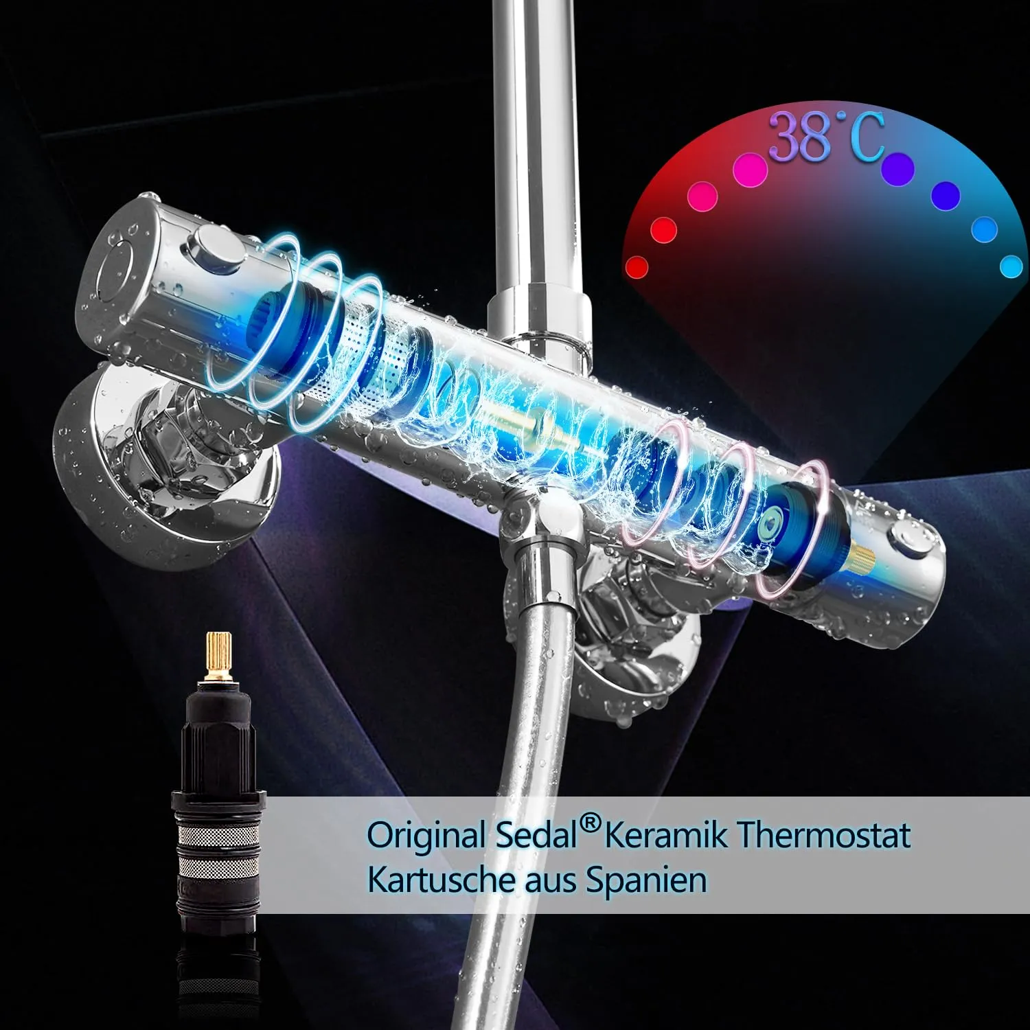 Görbach Colonna Doccia in Acciaio Inox con Miscelatore Termostatico e Soffione 25 cm, Cromo TD25CP - immagine 3