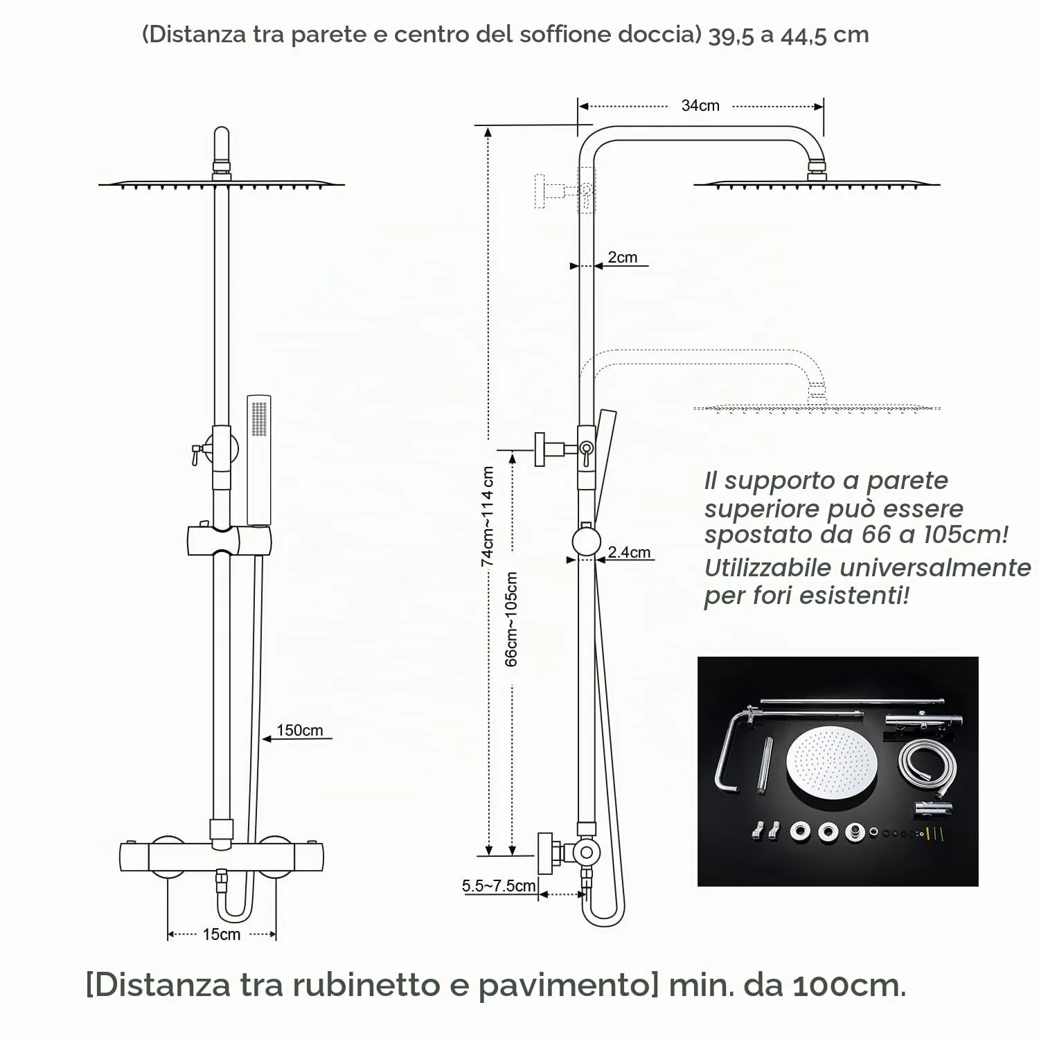 Görbach Colonna Doccia in Acciaio Inox con Miscelatore Termostatico e Soffione 25 cm, Cromo TD25CP - immagine 7