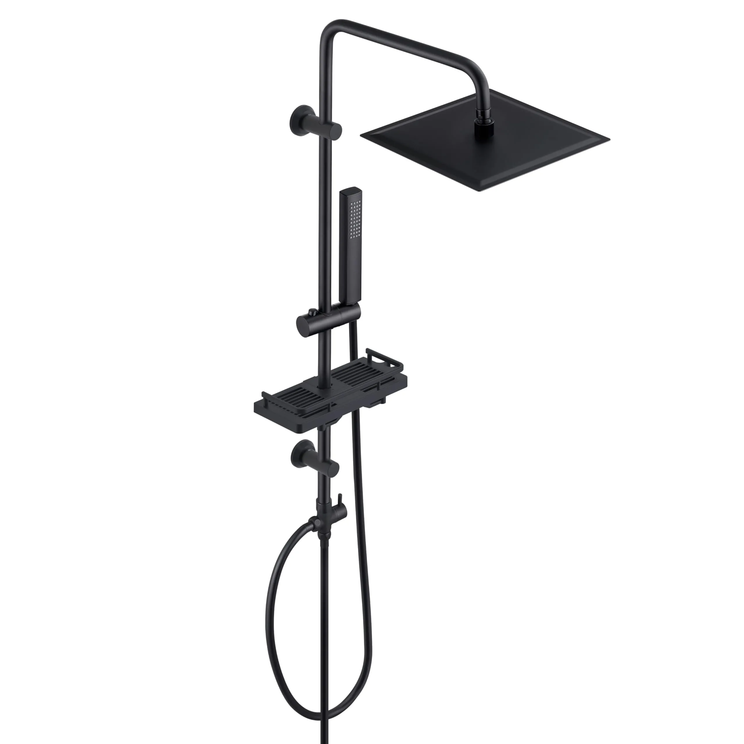 Görbach Colonna Doccia in Acciaio Inox con Soffione 20x20 cm, Doccetta e Mensola, Nero - immagine 1